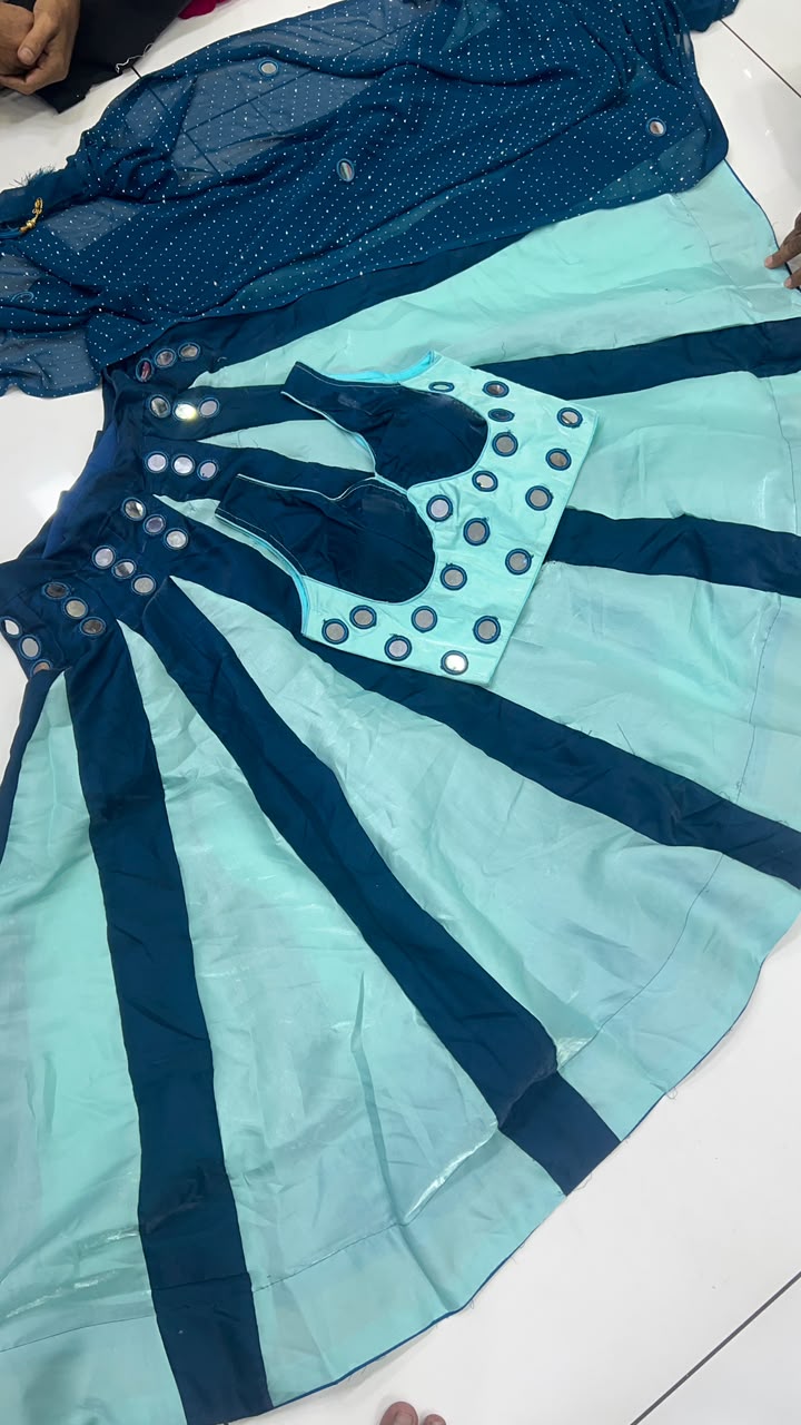 1199rs offer Sheesha silk 6mtr flair mirror work