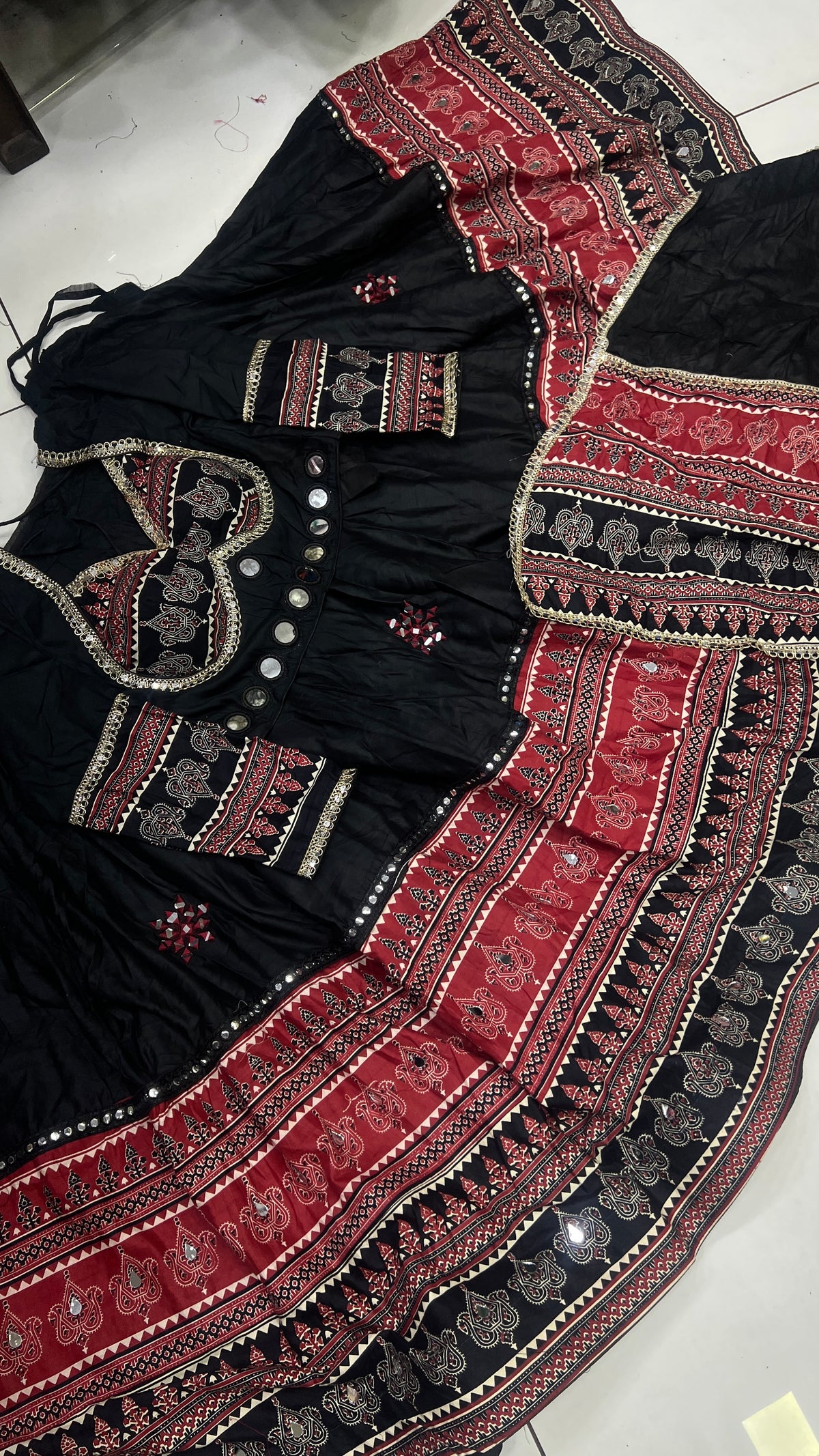 Full Mirror Work Heavy Ajrak Lehnga Set