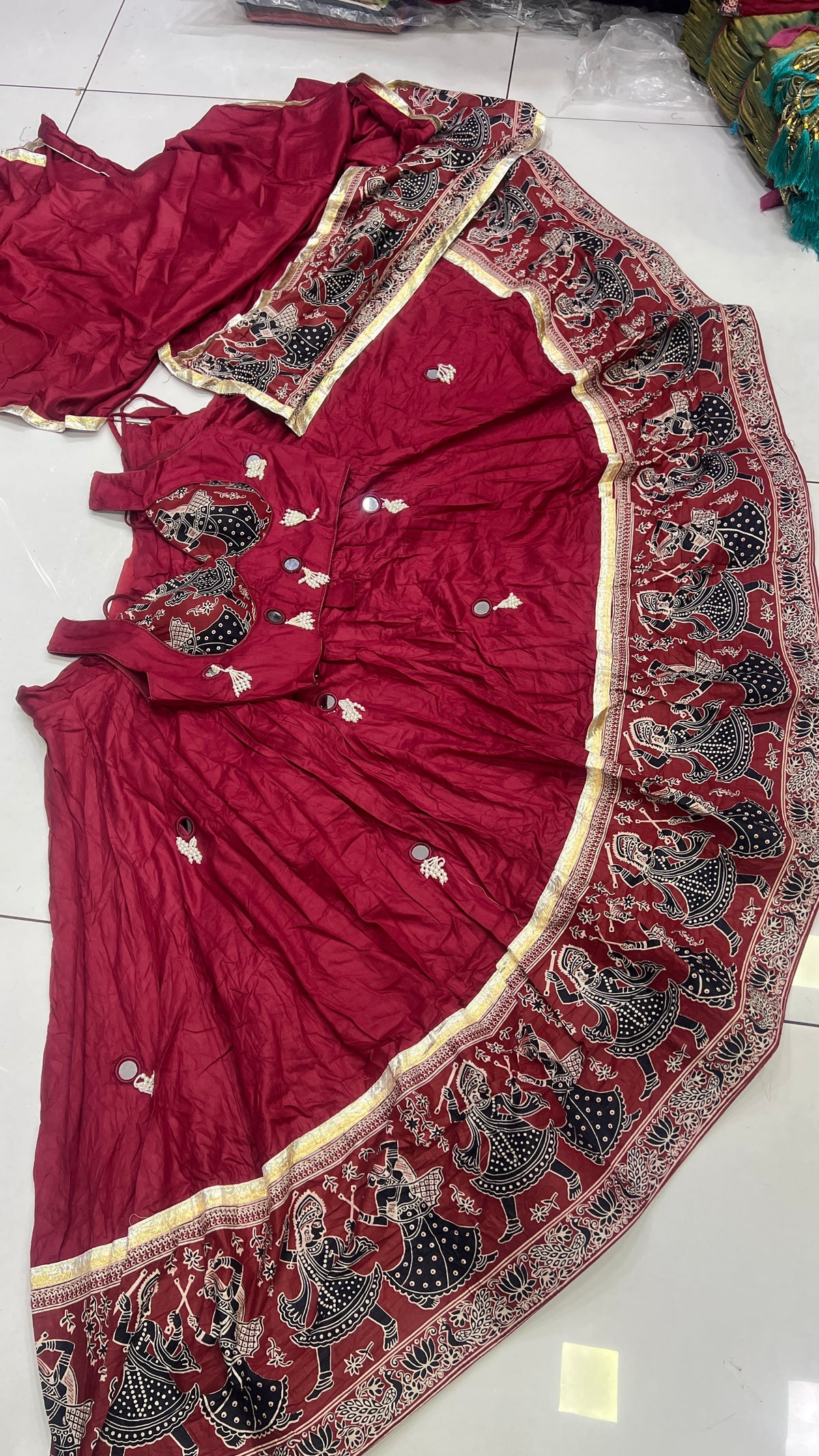 Dandiya Mirror work Beads Latkan Lehnga set