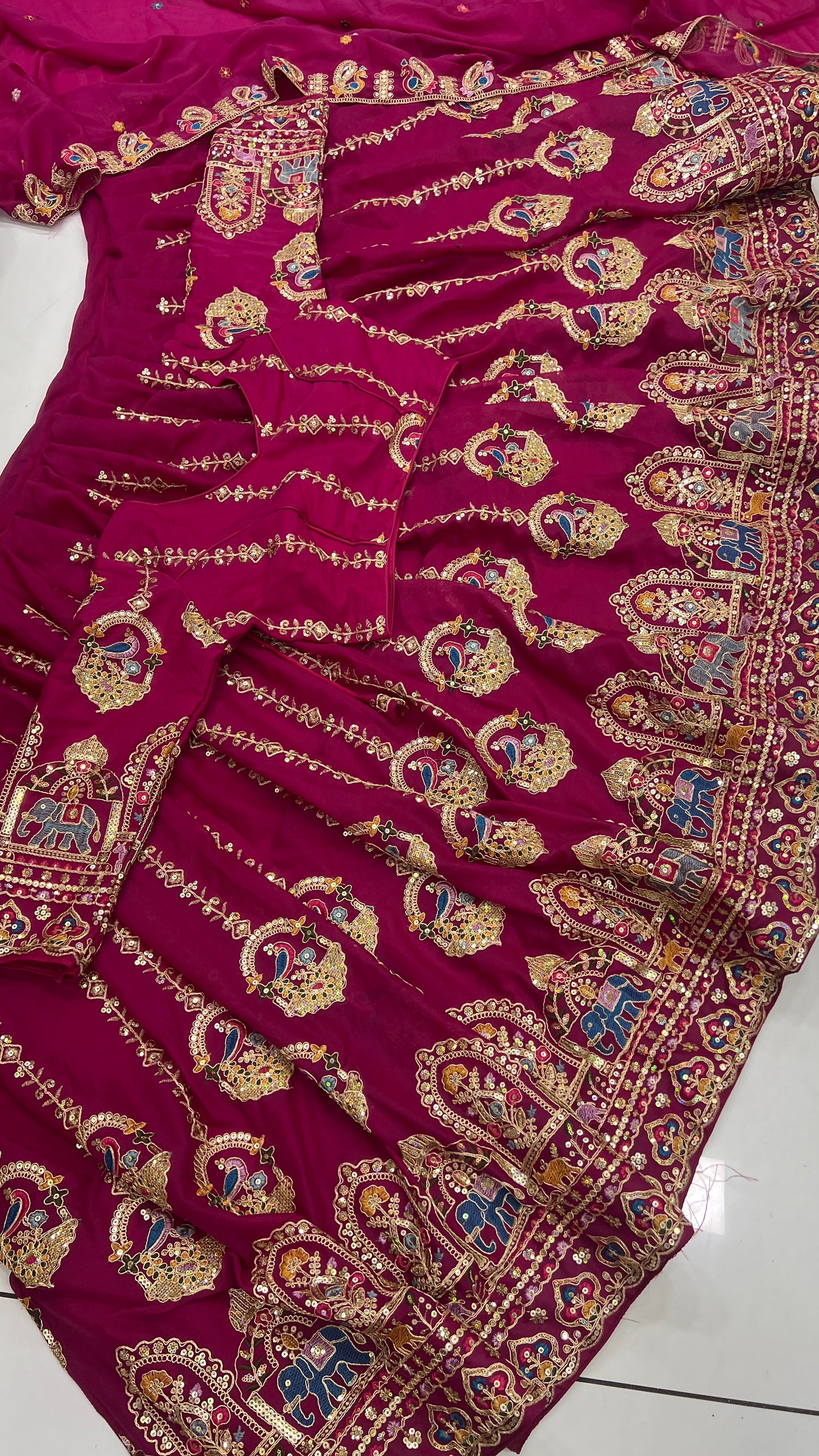 Heavy Embroidered with CAN CAN Lehenga, Blouse and Dupatta Set
