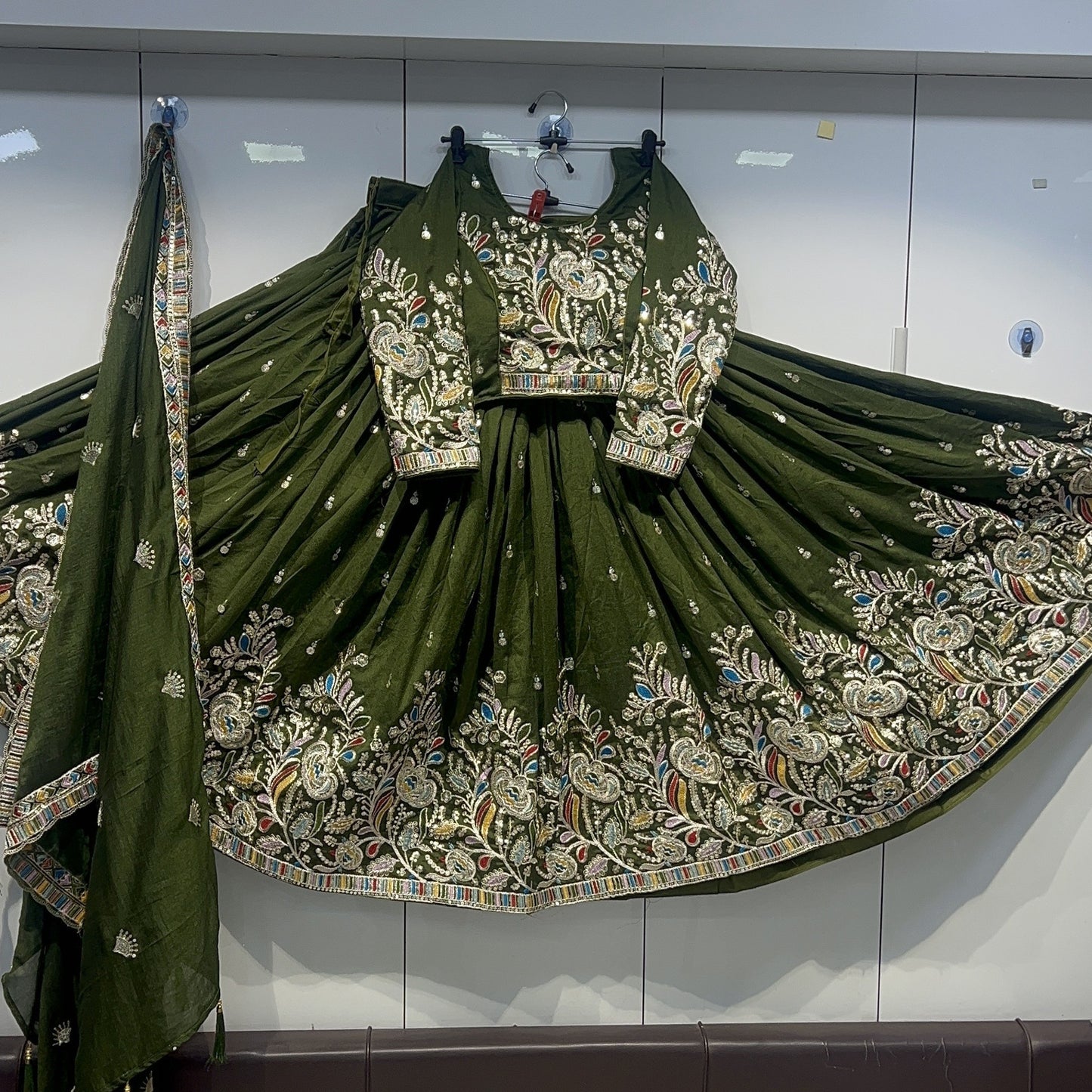 6mtr flair Pannel embroidery worked Lehnga set