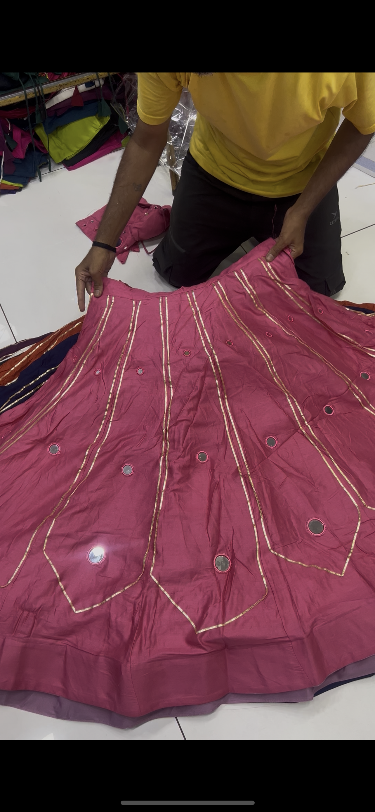 Heavy Lotus Gota Mirror work Lehnga Blouse Set