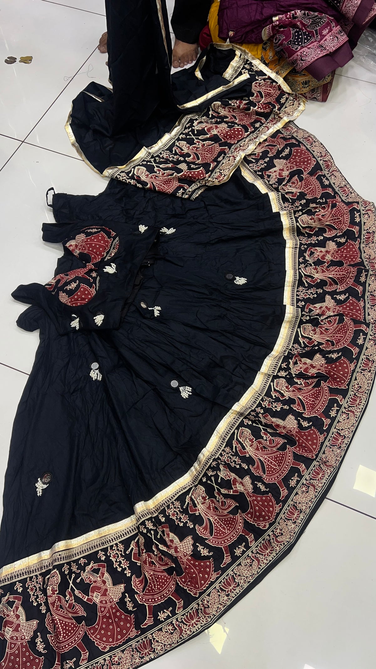 Dandiya Mirror work Beads Latkan Lehnga set