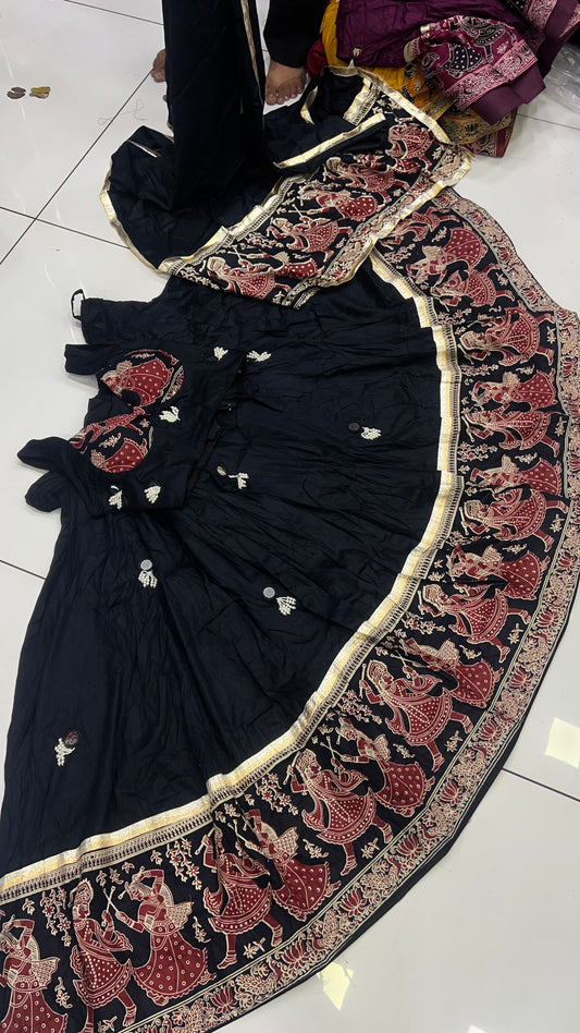 Dandiya Mirror work Beads Latkan Lehnga set