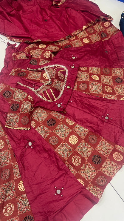 Ajrak Box Design Mirror work Lehnga set