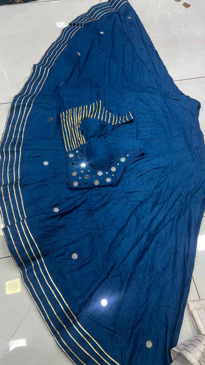 8Mtr Flair Heavy Mirror Designer Blouse And 20Kali Lehnga Set