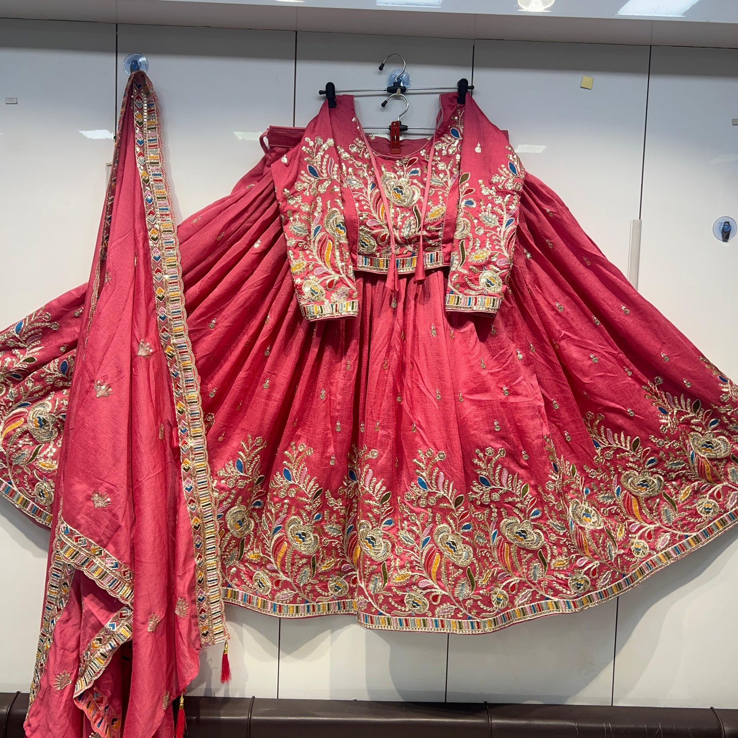 6'mtr Flair Heavy Daman Work Silk Lehnga Blouse Duppta Set