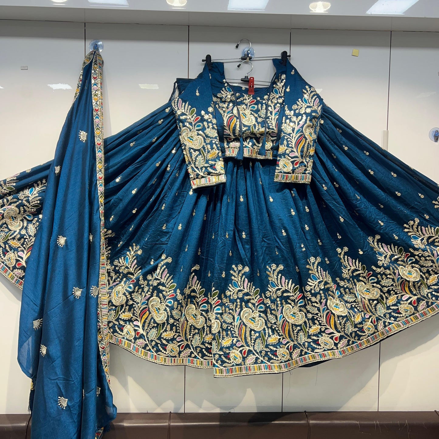 6'mtr Flair Heavy Daman Work Silk Lehnga Blouse Duppta Set