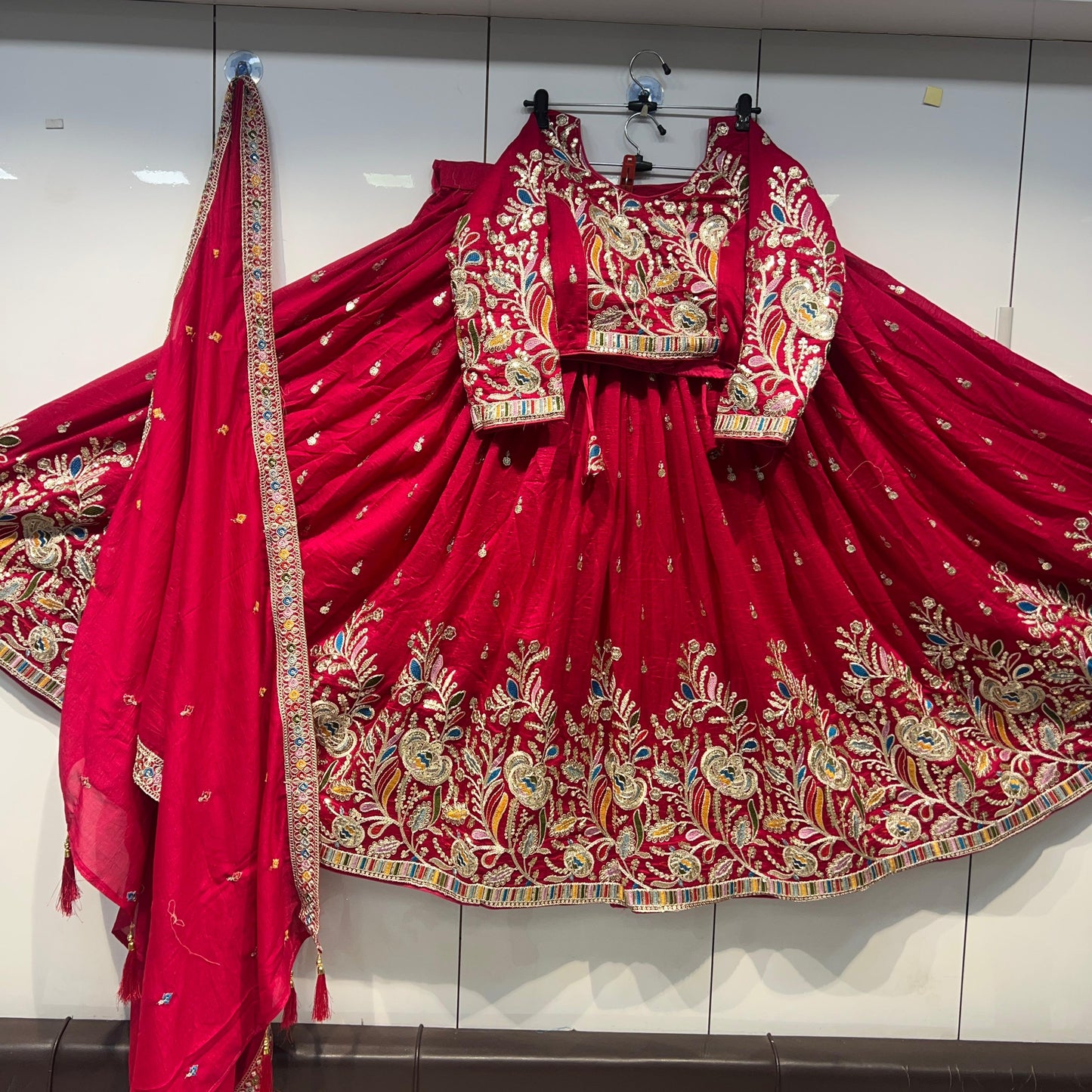 6'mtr Flair Heavy Daman Work Silk Lehnga Blouse Duppta Set