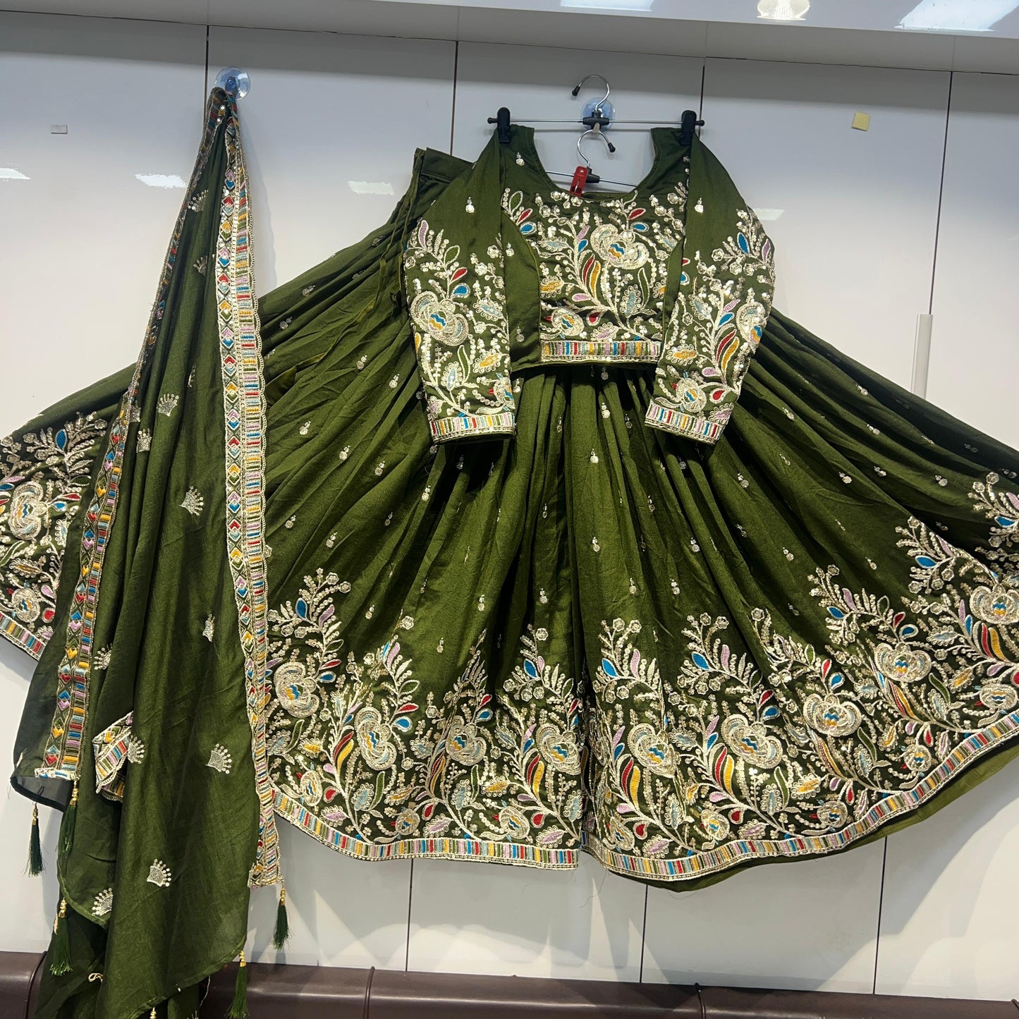 6'mtr Flair Heavy Daman Work Silk Lehnga Blouse Duppta Set