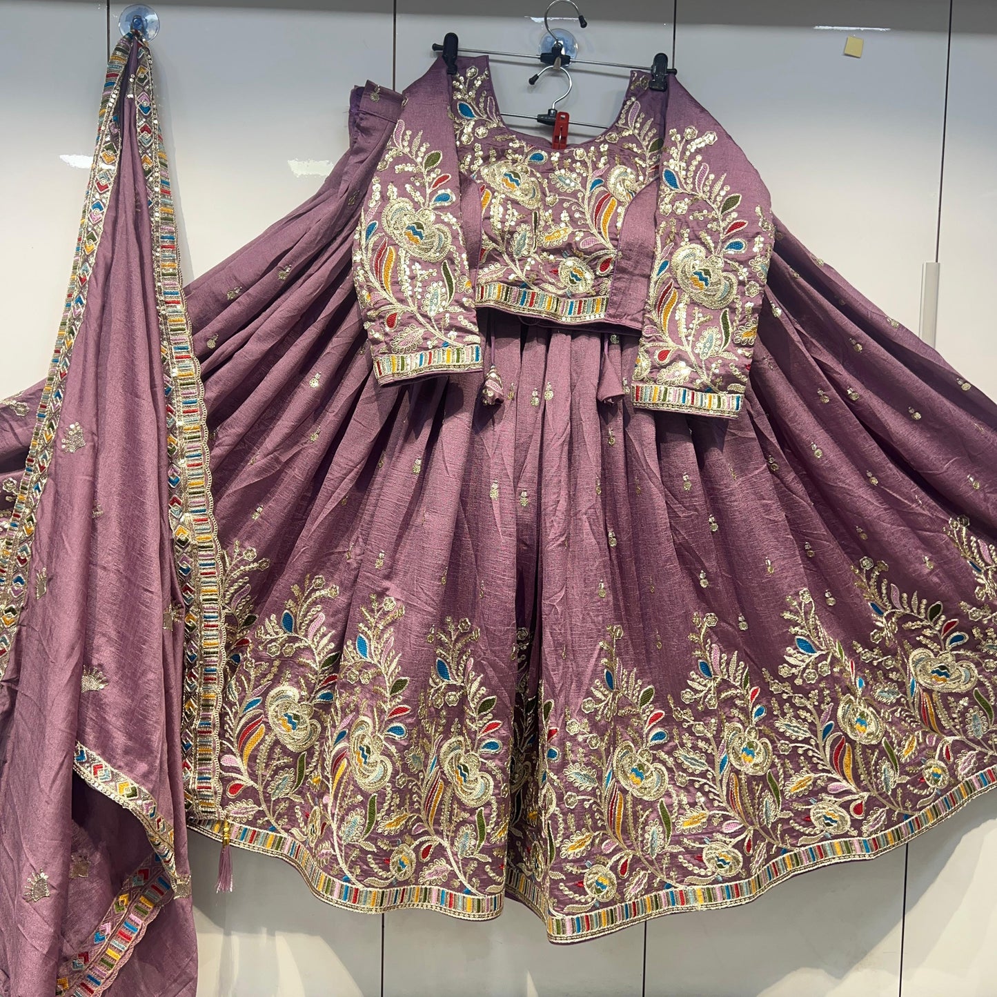 6'mtr Flair Heavy Daman Work Silk Lehnga Blouse Duppta Set