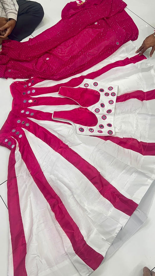1199rs offer Sheesha silk 6mtr flair mirror work