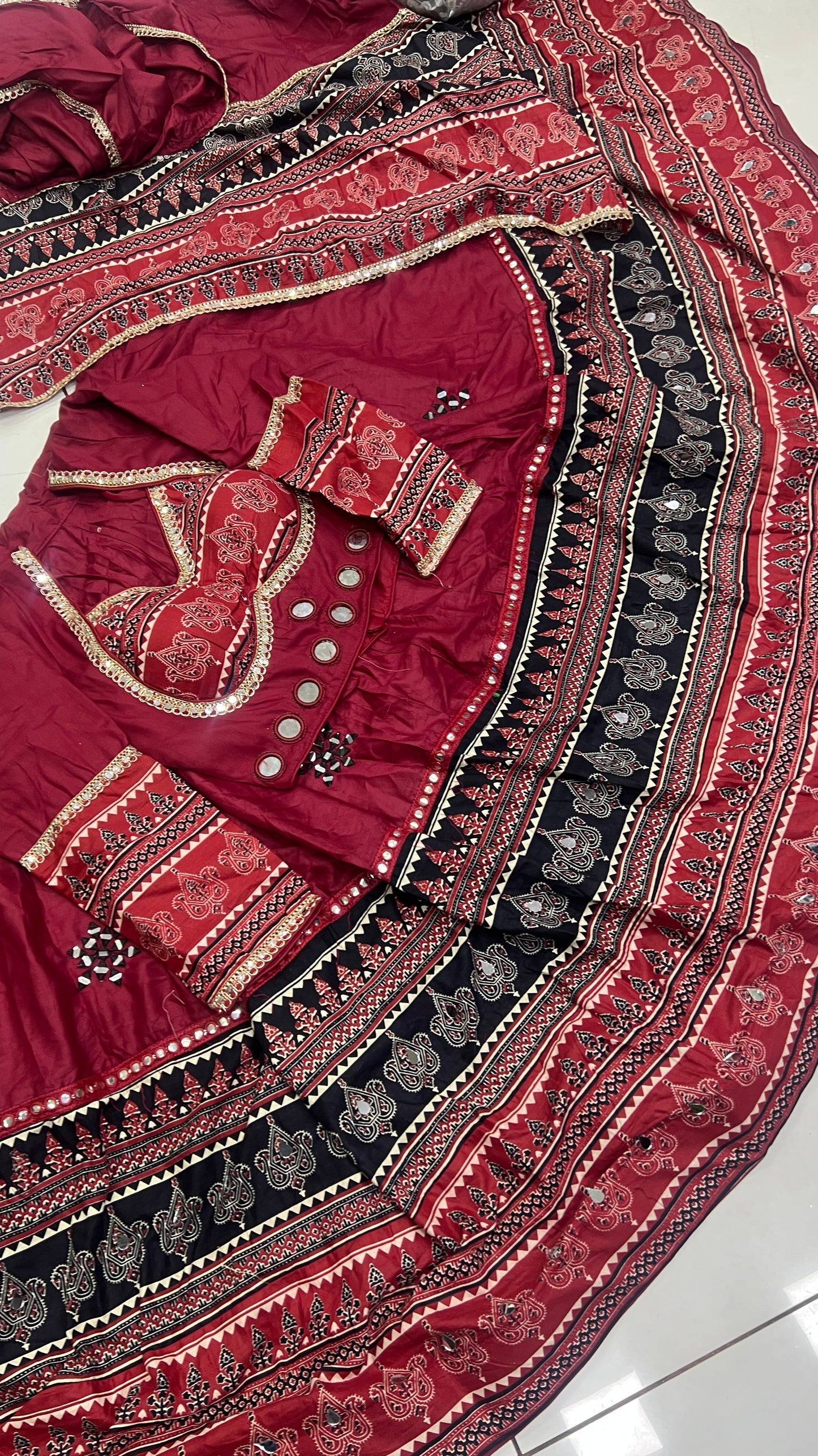 Full Mirror Work Heavy Ajrak Lehnga Set