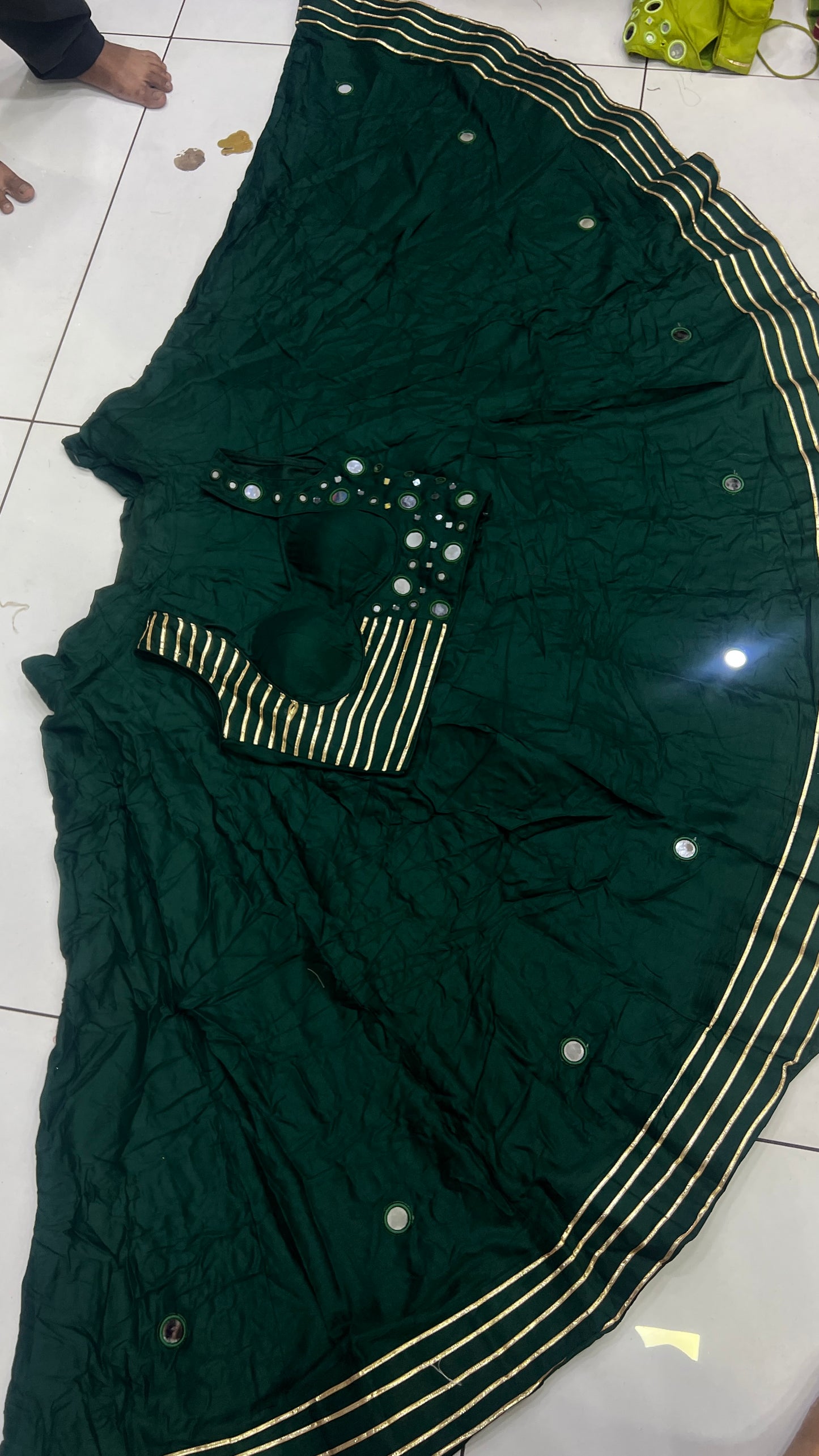 8Mtr Flair Heavy Mirror Designer Blouse And 20Kali Lehnga Set