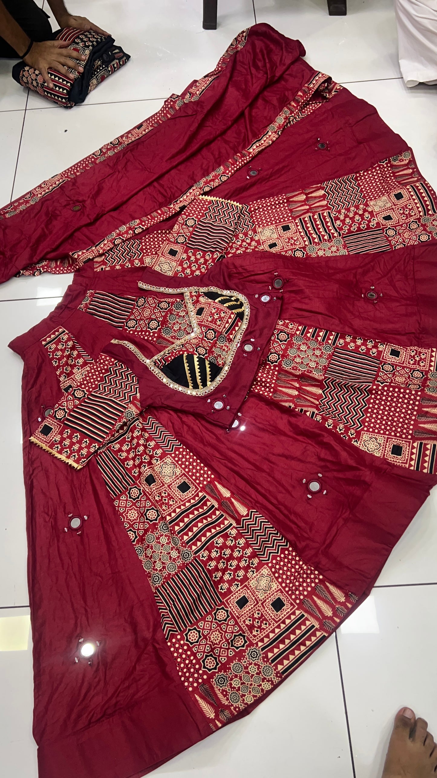 Ajrak Heavy Mirror work Lehnga set