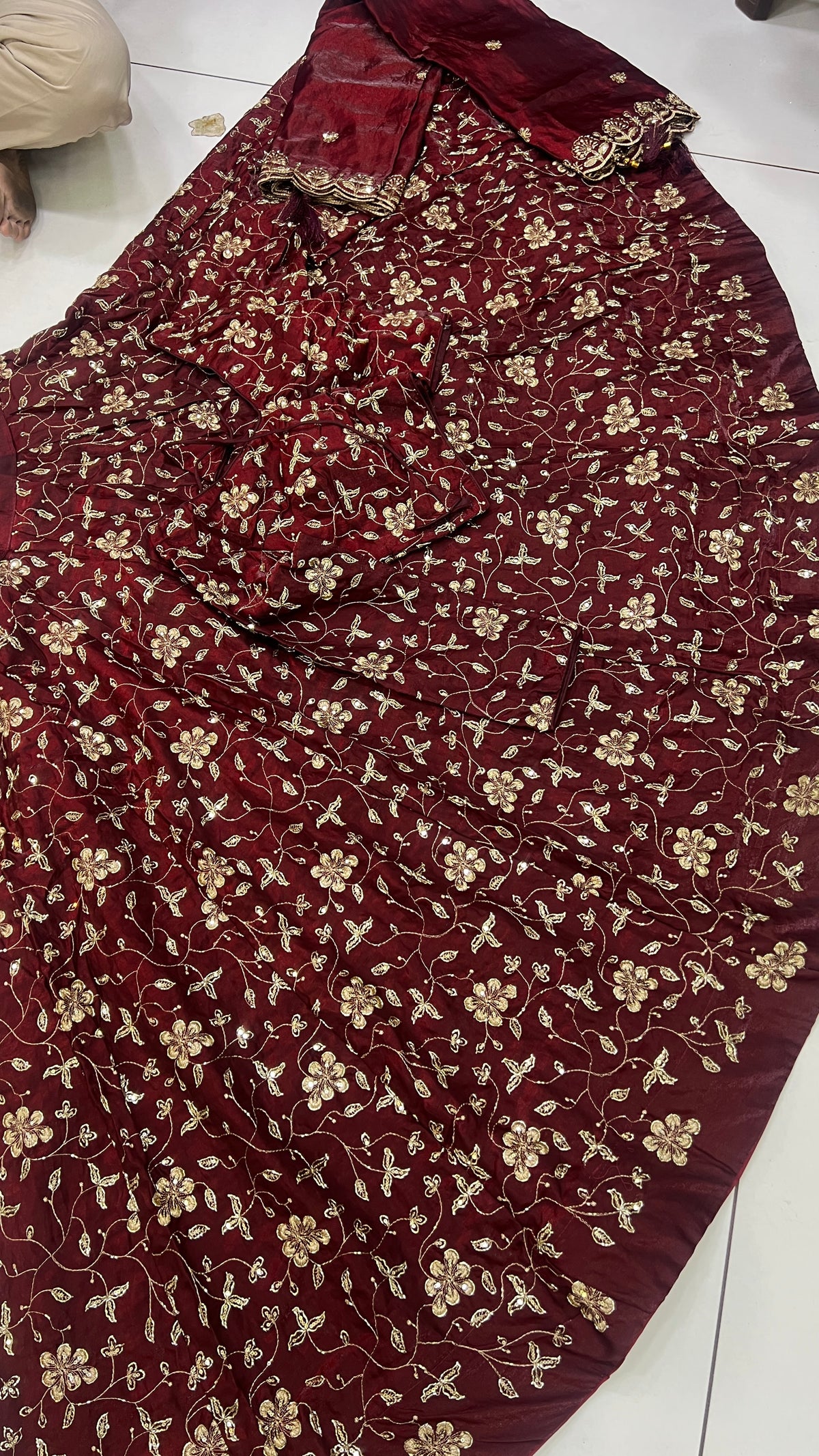 6mtr gher (Flair) 16kali Semi beads Lehnga Set