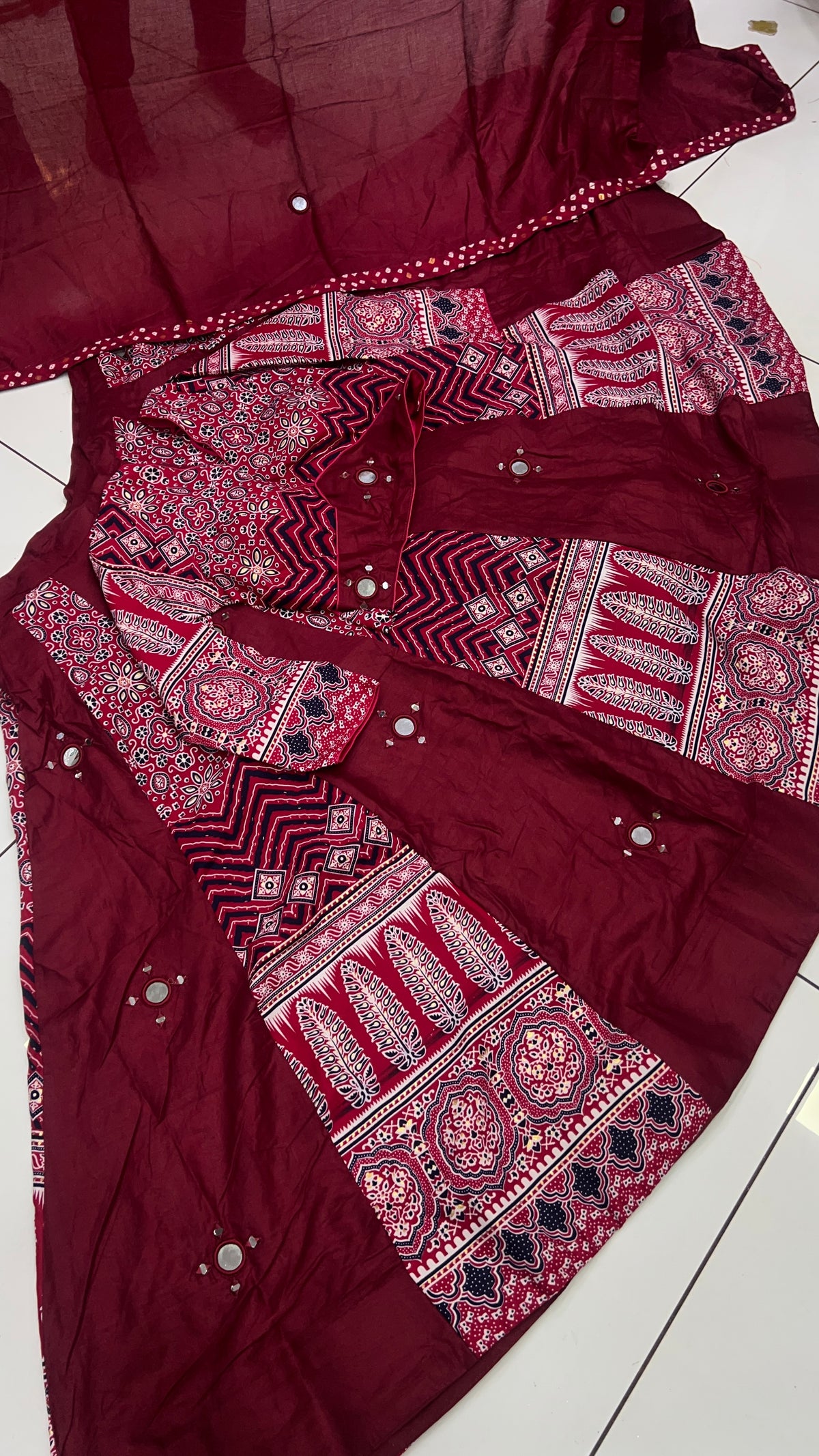 Heavy Ajrak Kali Lehnga Blouse Set