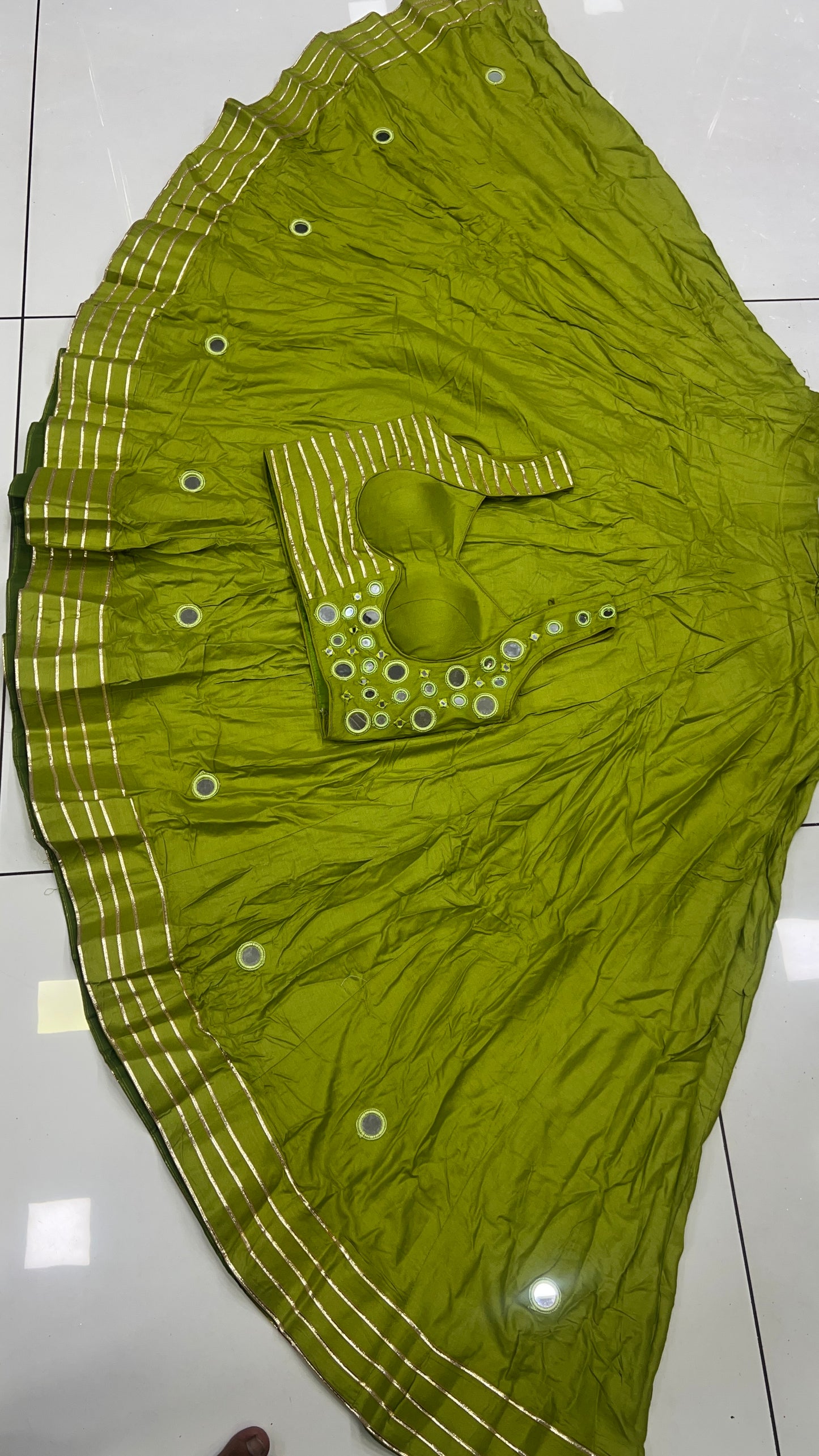 8Mtr Flair Heavy Mirror Designer Blouse And 20Kali Lehnga Set