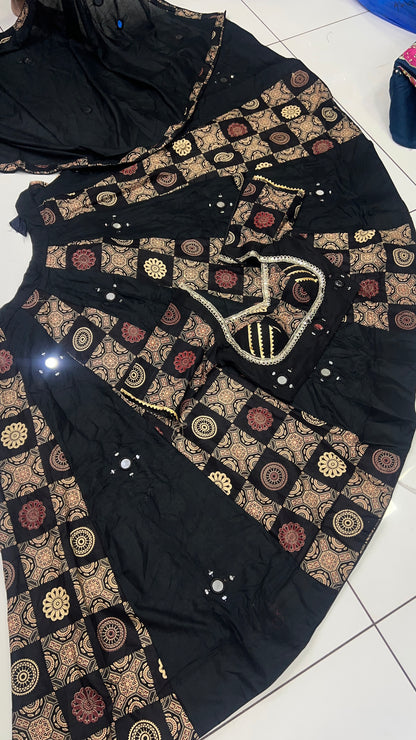 Ajrak Box Design Mirror work Lehnga set