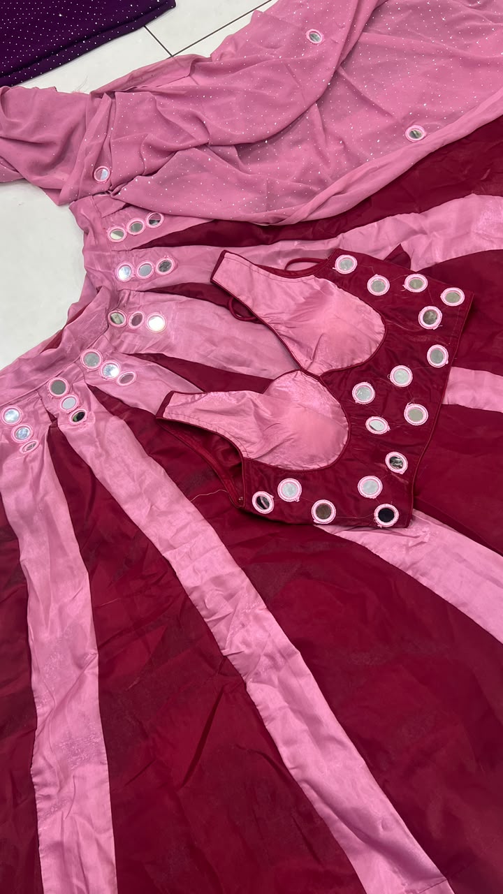 1199rs offer Sheesha silk 6mtr flair mirror work