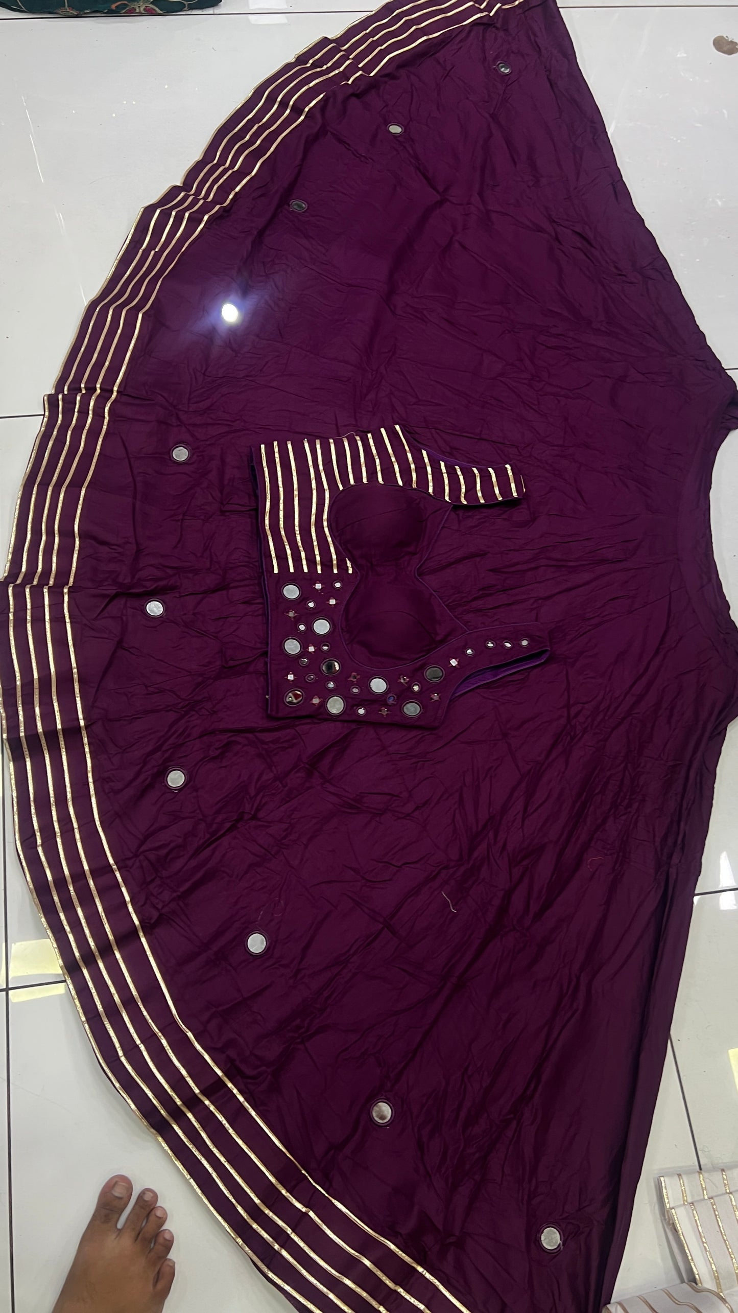8Mtr Flair Heavy Mirror Designer Blouse And 20Kali Lehnga Set