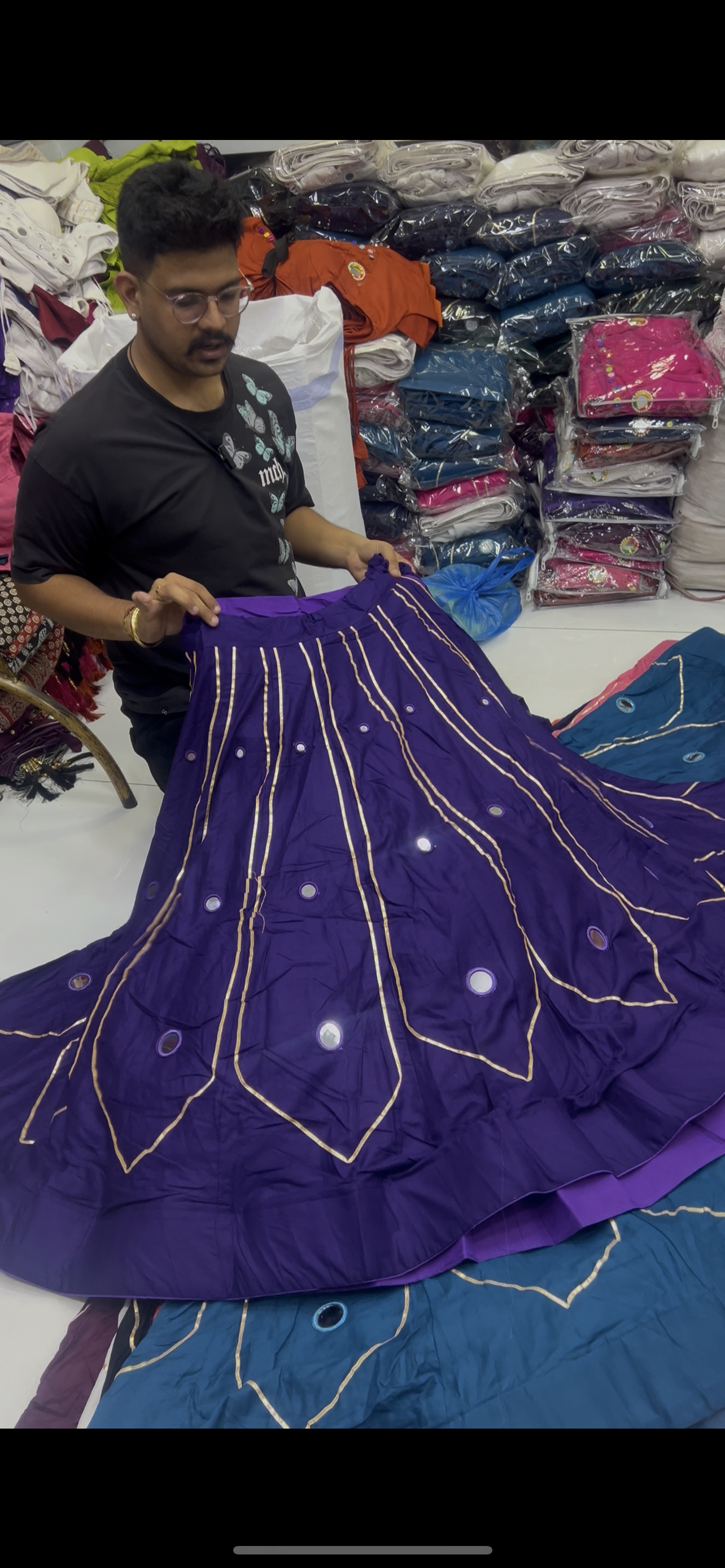 Heavy Lotus Gota Mirror work Lehnga Blouse Set