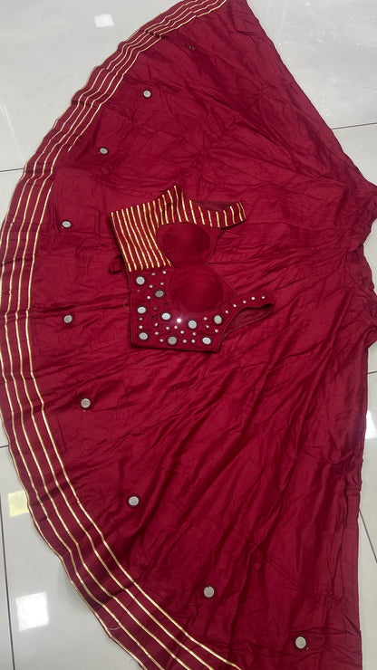 8Mtr Flair Heavy Mirror Designer Blouse And 20Kali Lehnga Set