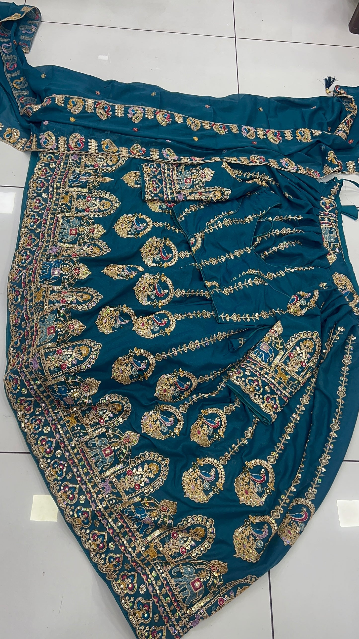 Heavy Embroidered with CAN CAN Lehenga, Blouse and Dupatta Set