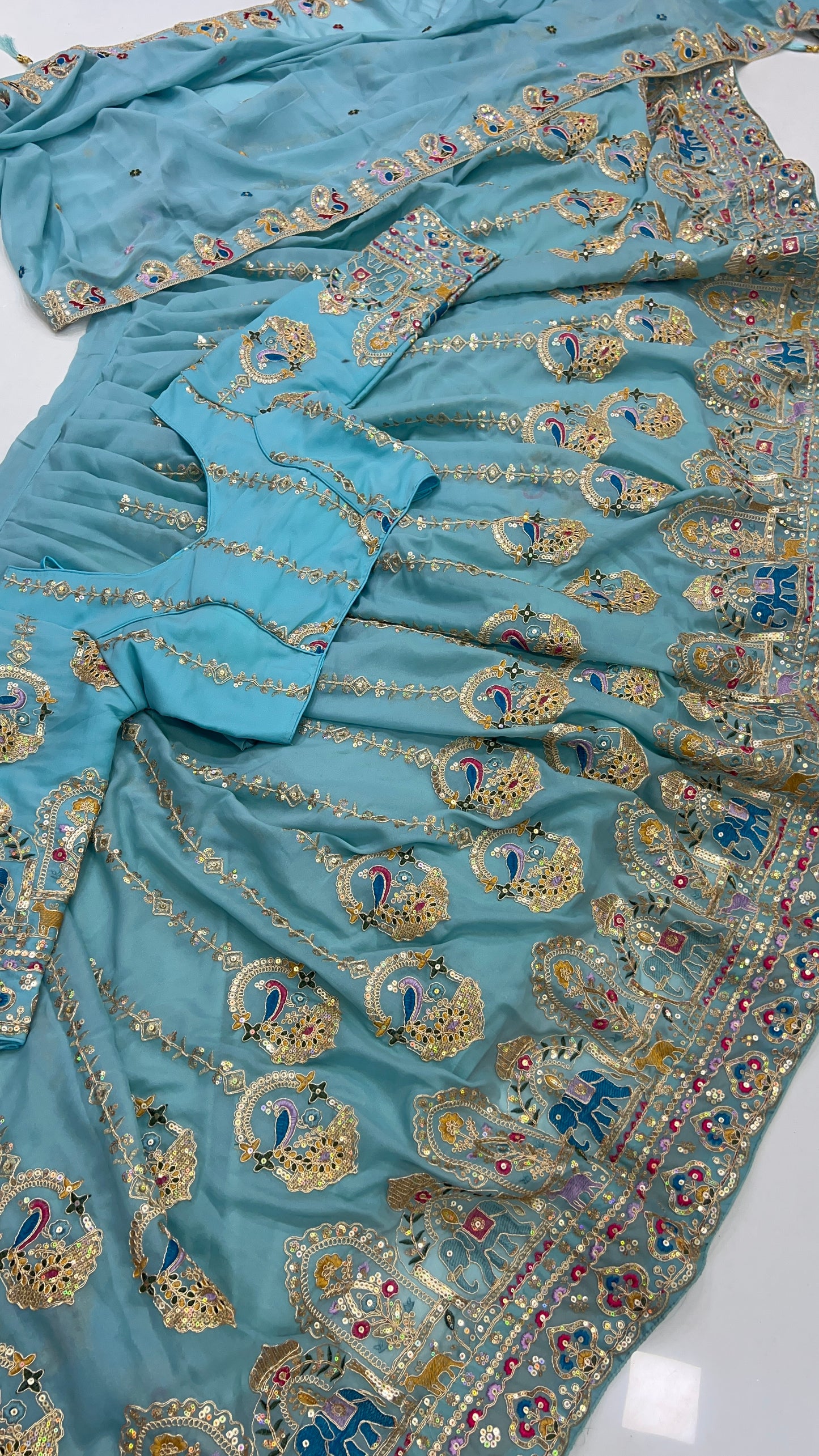 Heavy Embroidered with CAN CAN Lehenga, Blouse and Dupatta Set