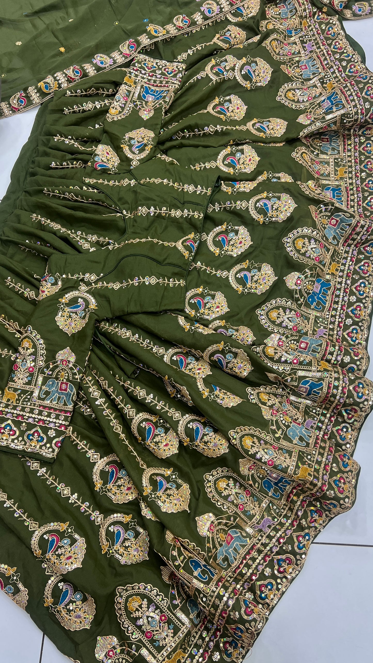 Heavy Embroidered with CAN CAN Lehenga, Blouse and Dupatta Set