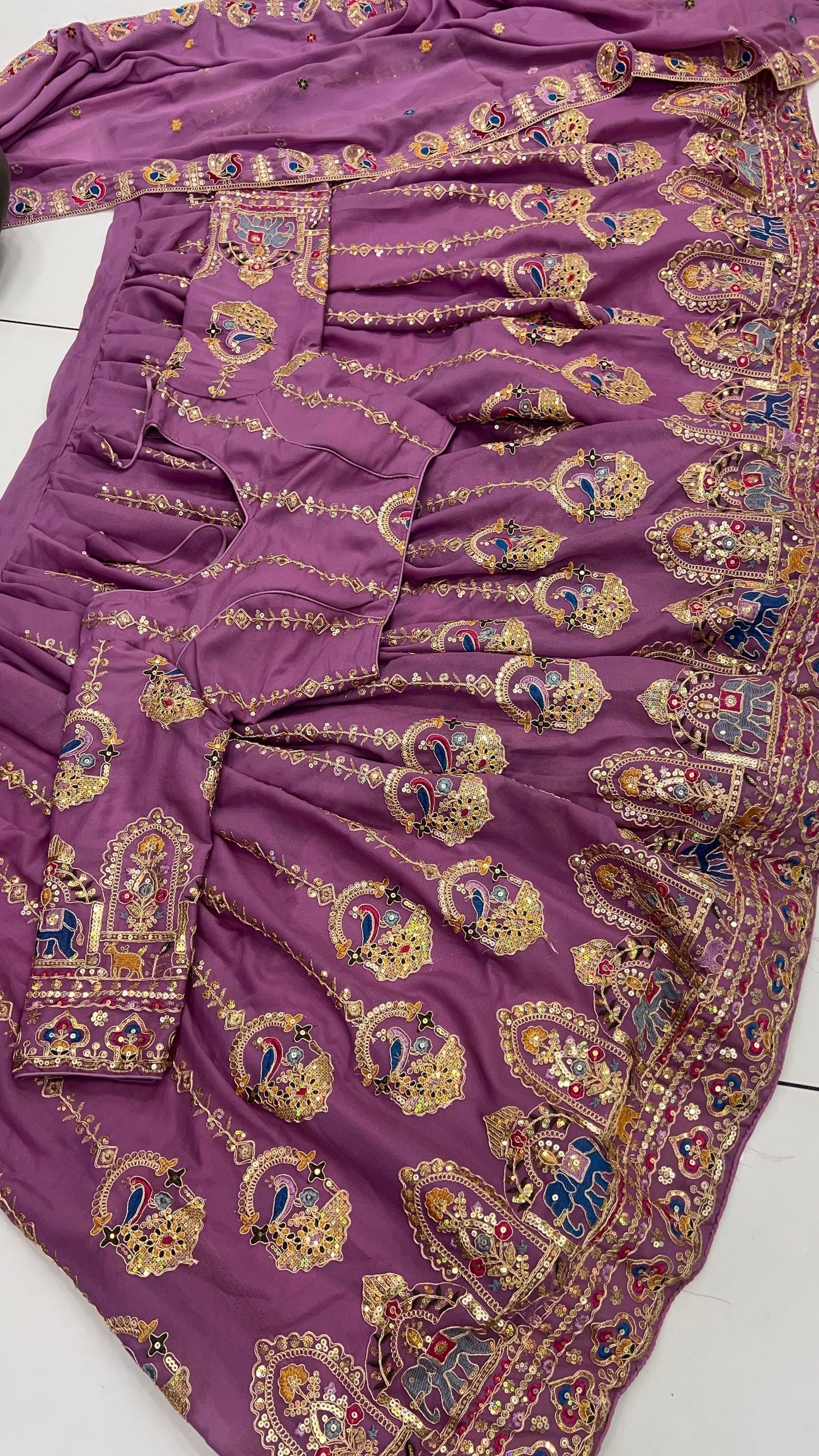 Heavy Embroidered with CAN CAN Lehenga, Blouse and Dupatta Set