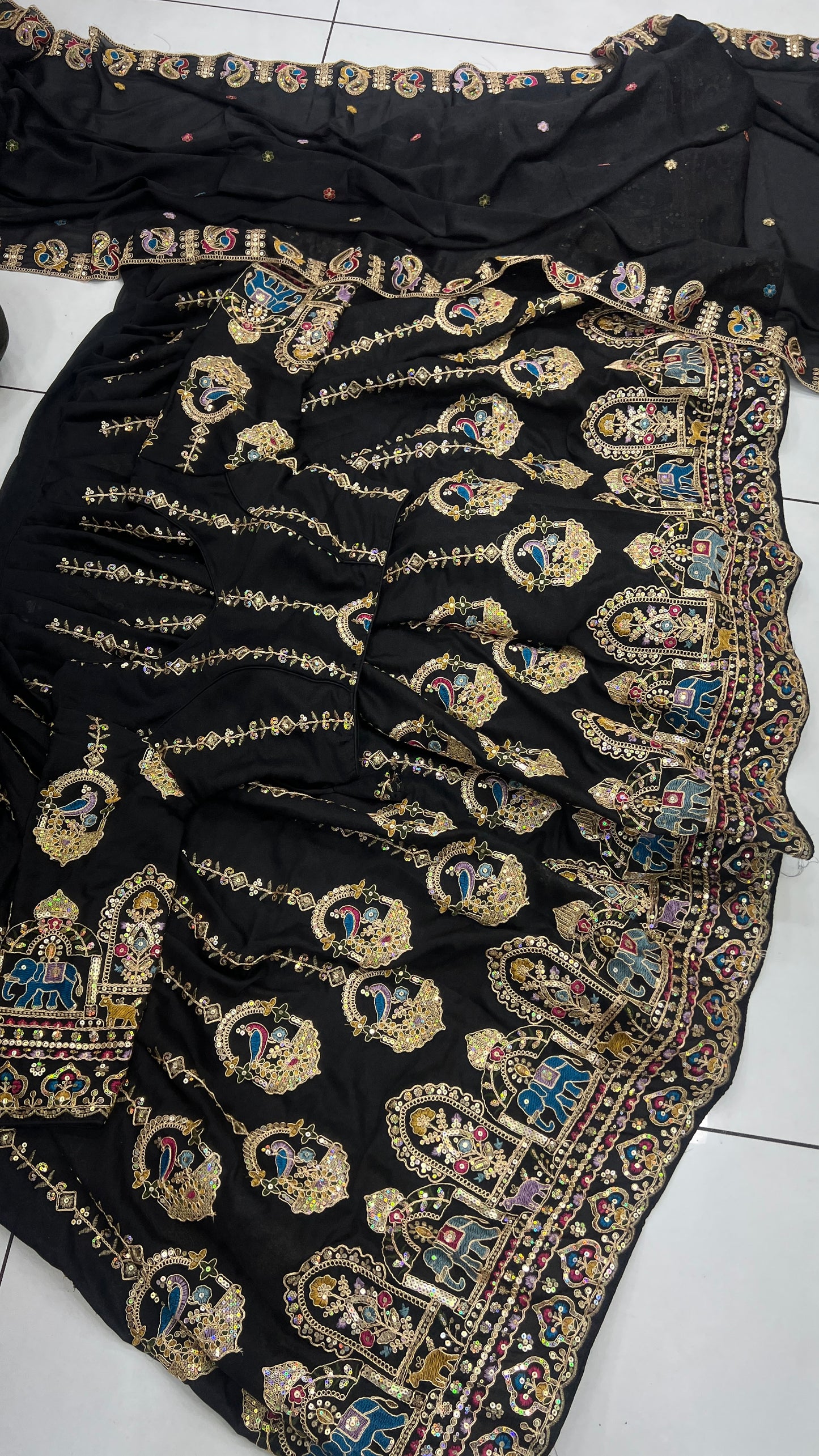 Heavy Embroidered with CAN CAN Lehenga, Blouse and Dupatta Set