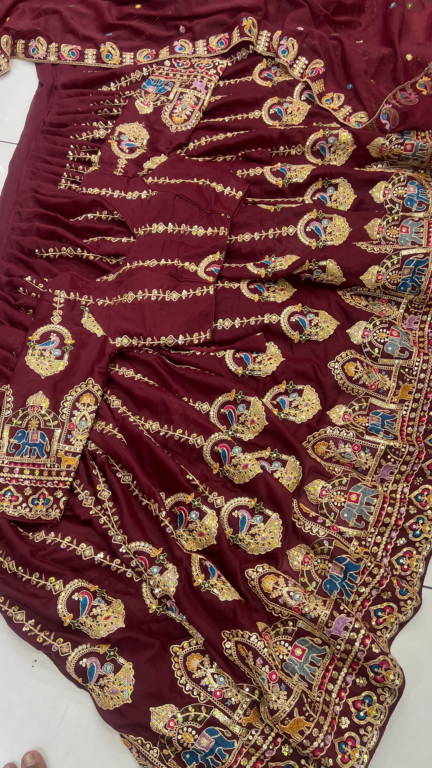 Heavy Embroidered with CAN CAN Lehenga, Blouse and Dupatta Set