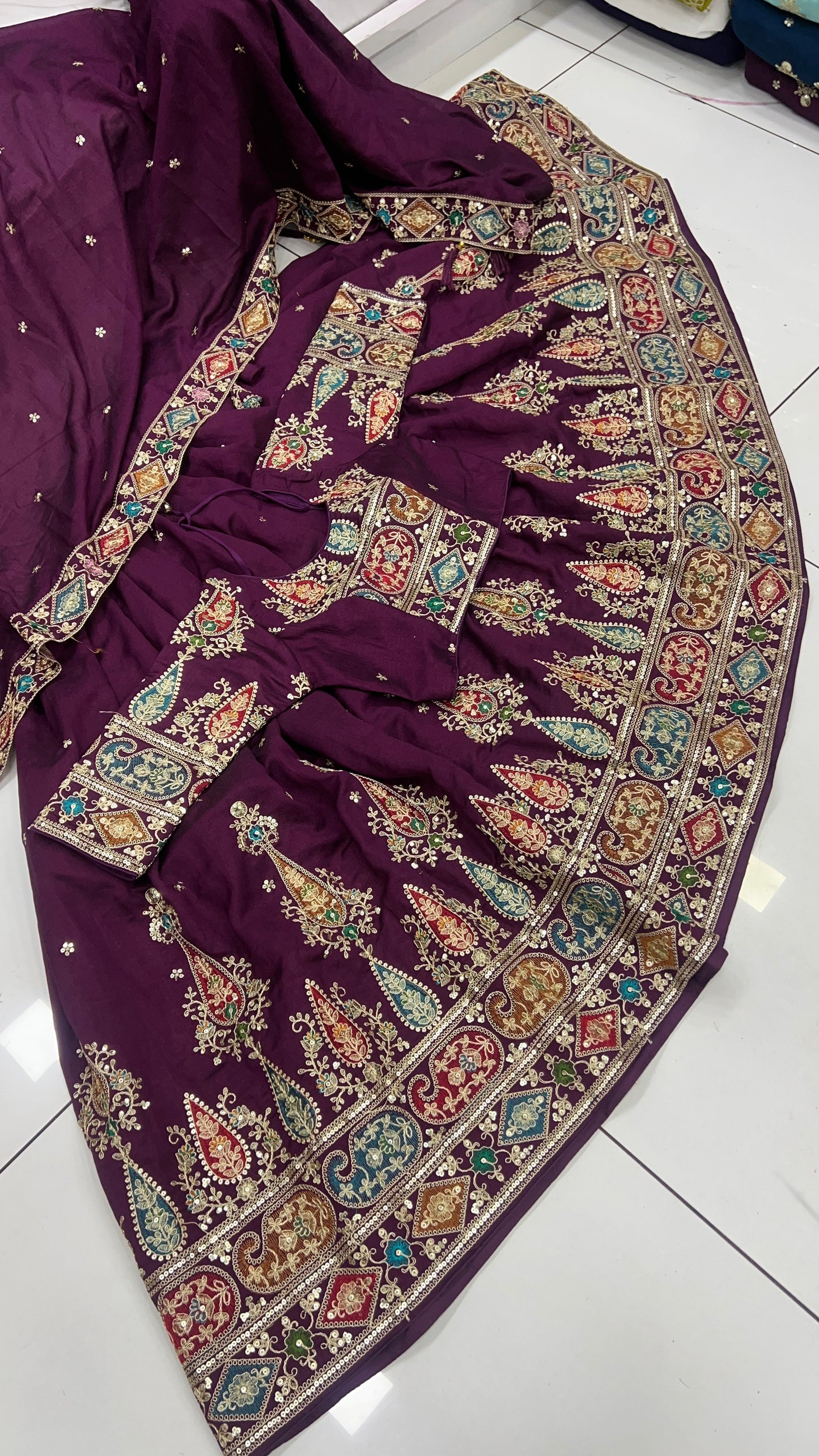 6mtr flair Multy silk Heavy Worked Lehnga Blouse And Duppata set