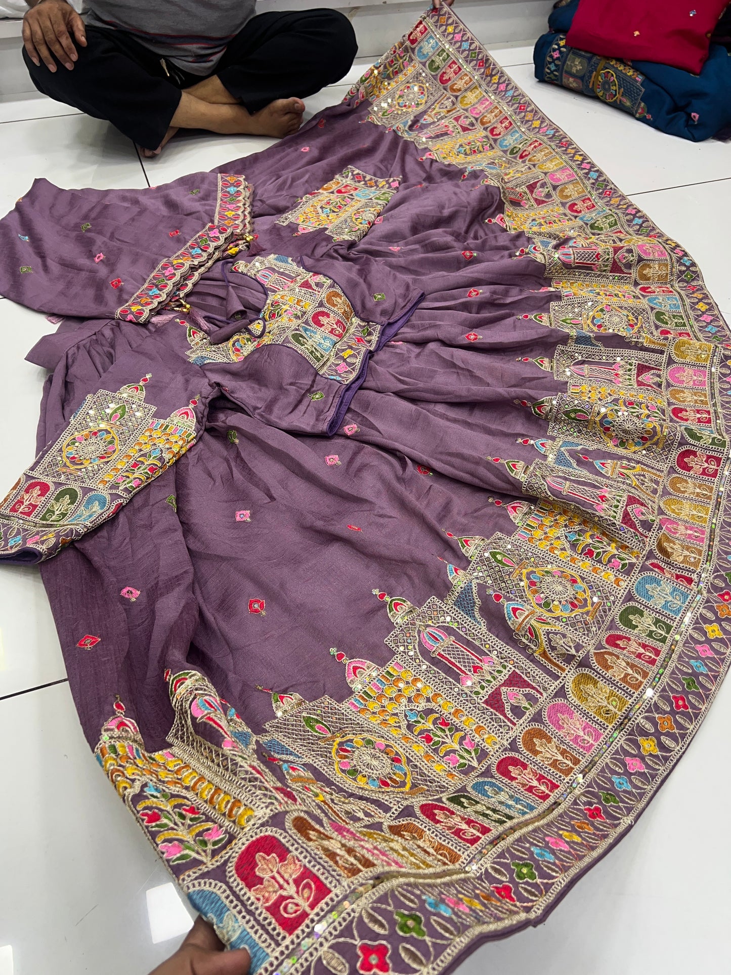 6mtr flair heavy Multy Sequence Worked Lehnga blouse duppata set