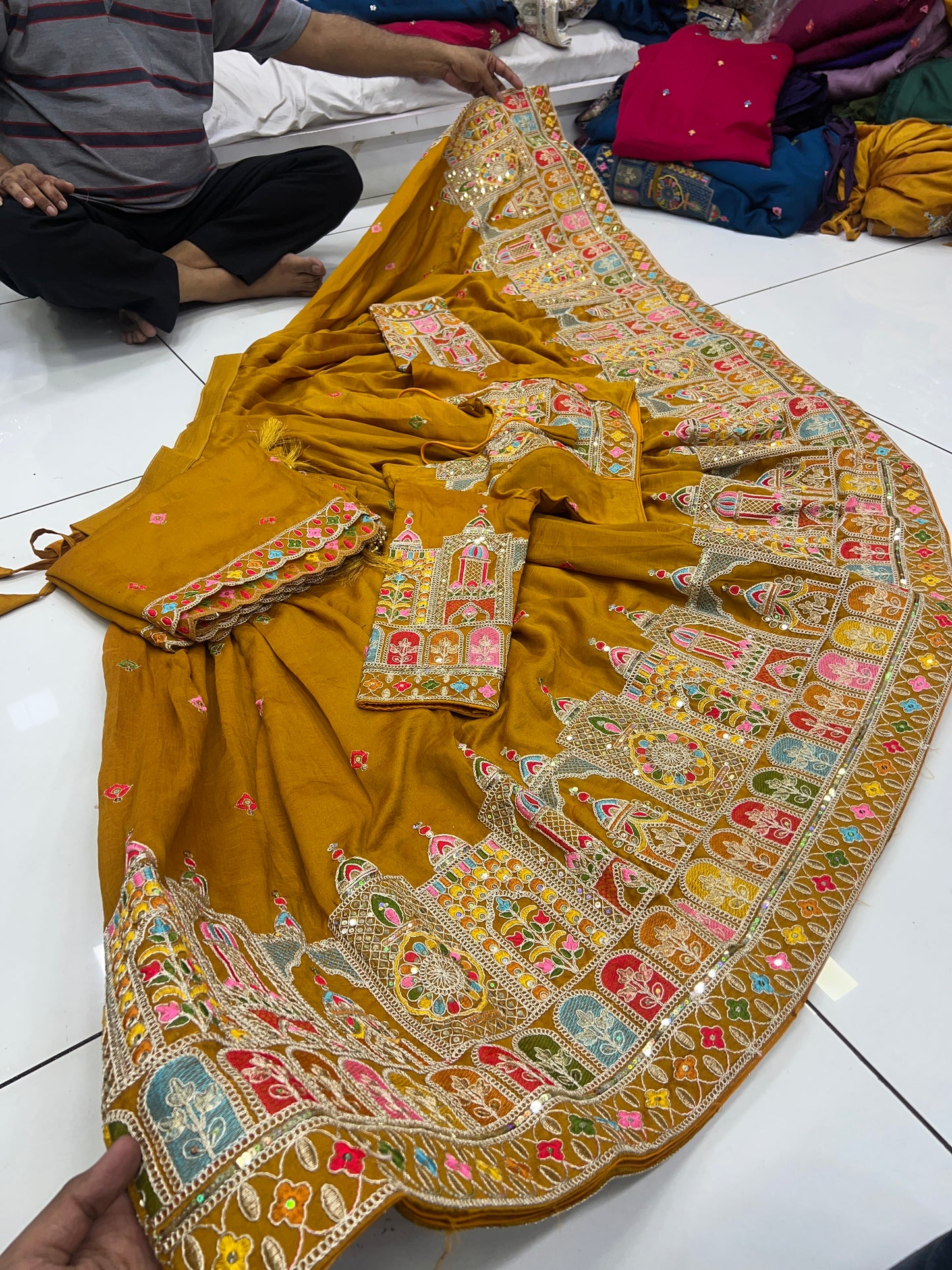 6mtr flair heavy Multy Sequence Worked Lehnga blouse duppata set