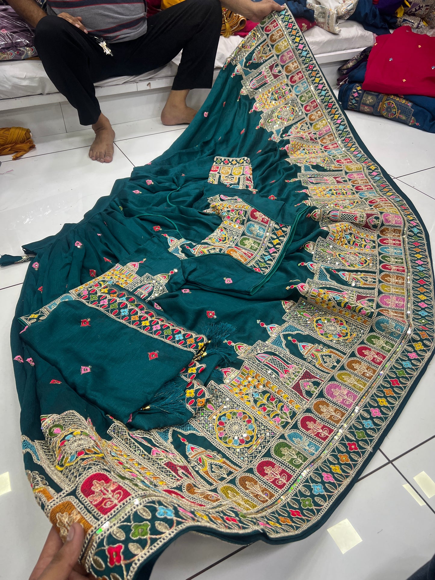 6mtr flair heavy Multy Sequence Worked Lehnga blouse duppata set