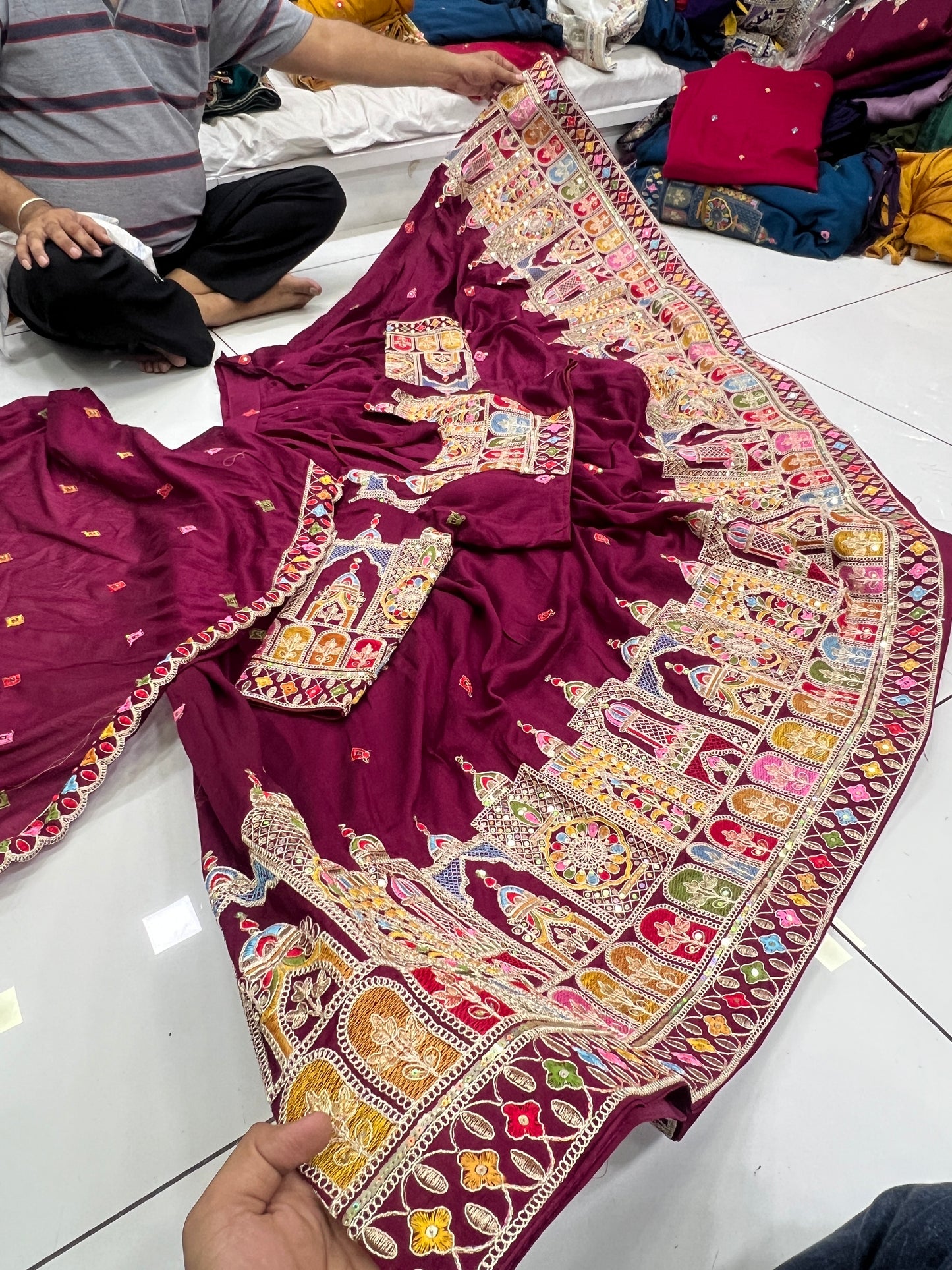 6mtr flair heavy Multy Sequence Worked Lehnga blouse duppata set