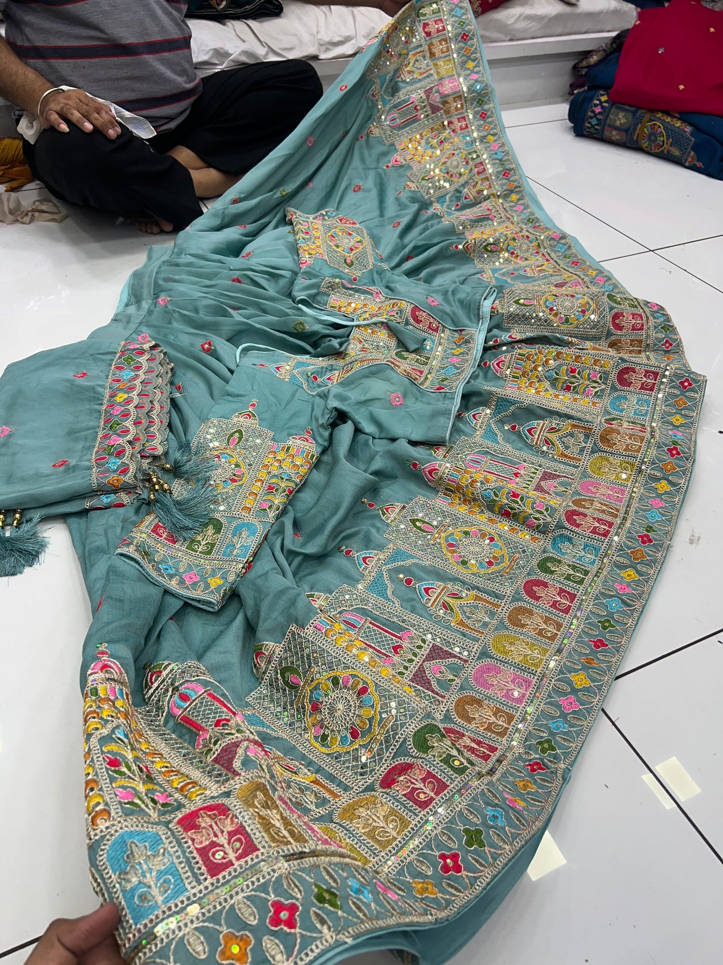 6mtr flair heavy Multy Sequence Worked Lehnga blouse duppata set