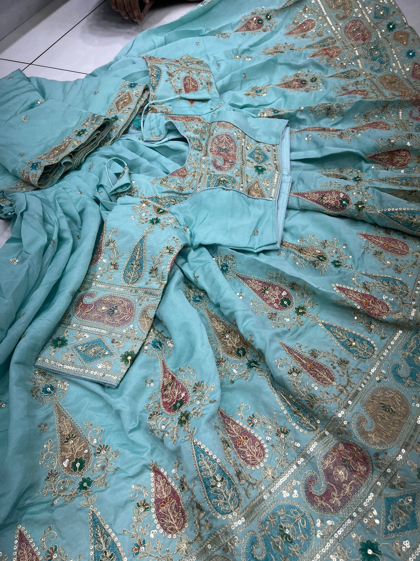 6mtr flair Multy silk Heavy Worked Lehnga Blouse And Duppata set