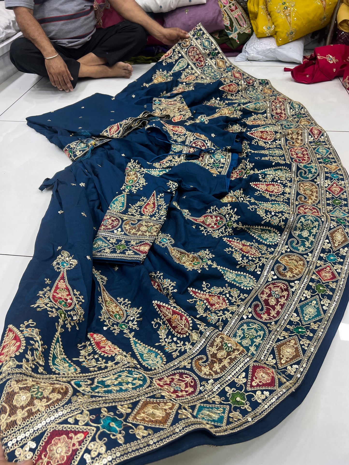 6mtr flair Multy silk Heavy Worked Lehnga Blouse And Duppata set