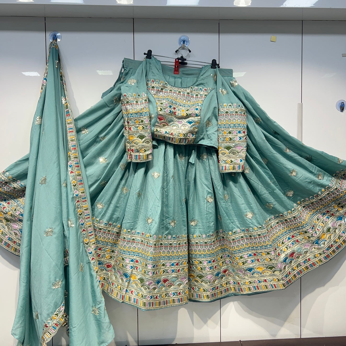 6mtr flair Pannel intricate embroidery worked Lehnga set