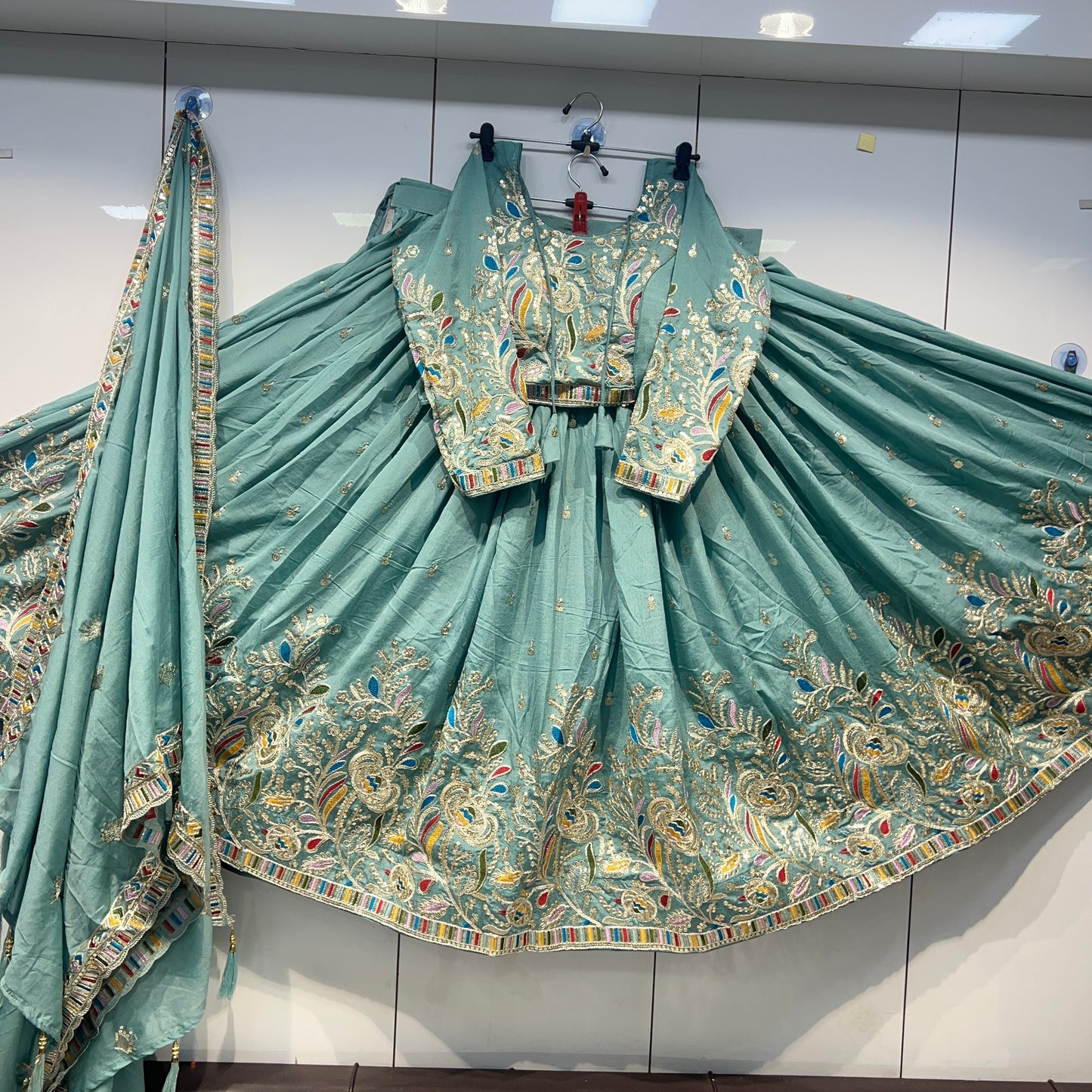 6mtr flair Pannel intricate embroidery worked Lehnga set