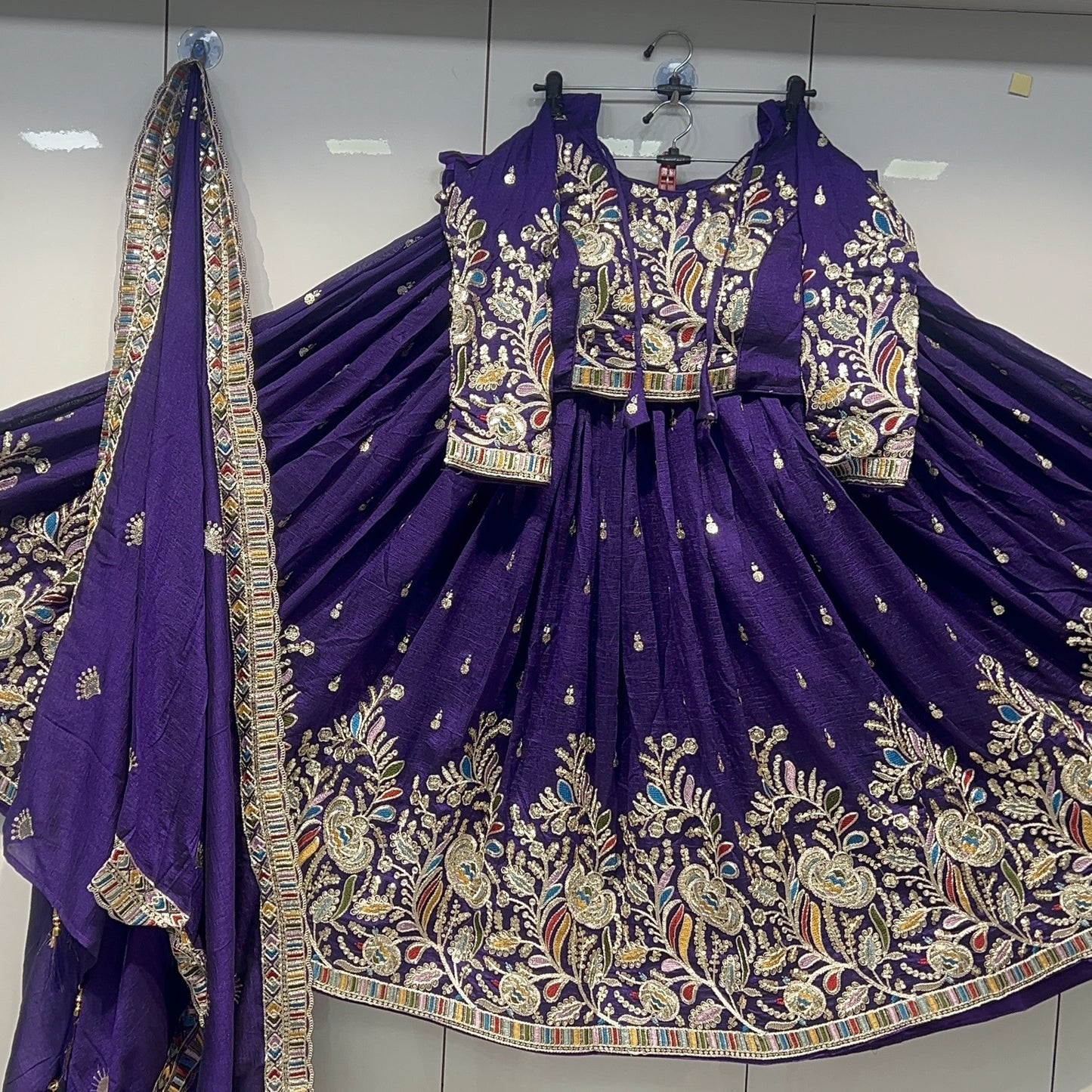 6mtr flair Pannel embroidery worked Lehnga set