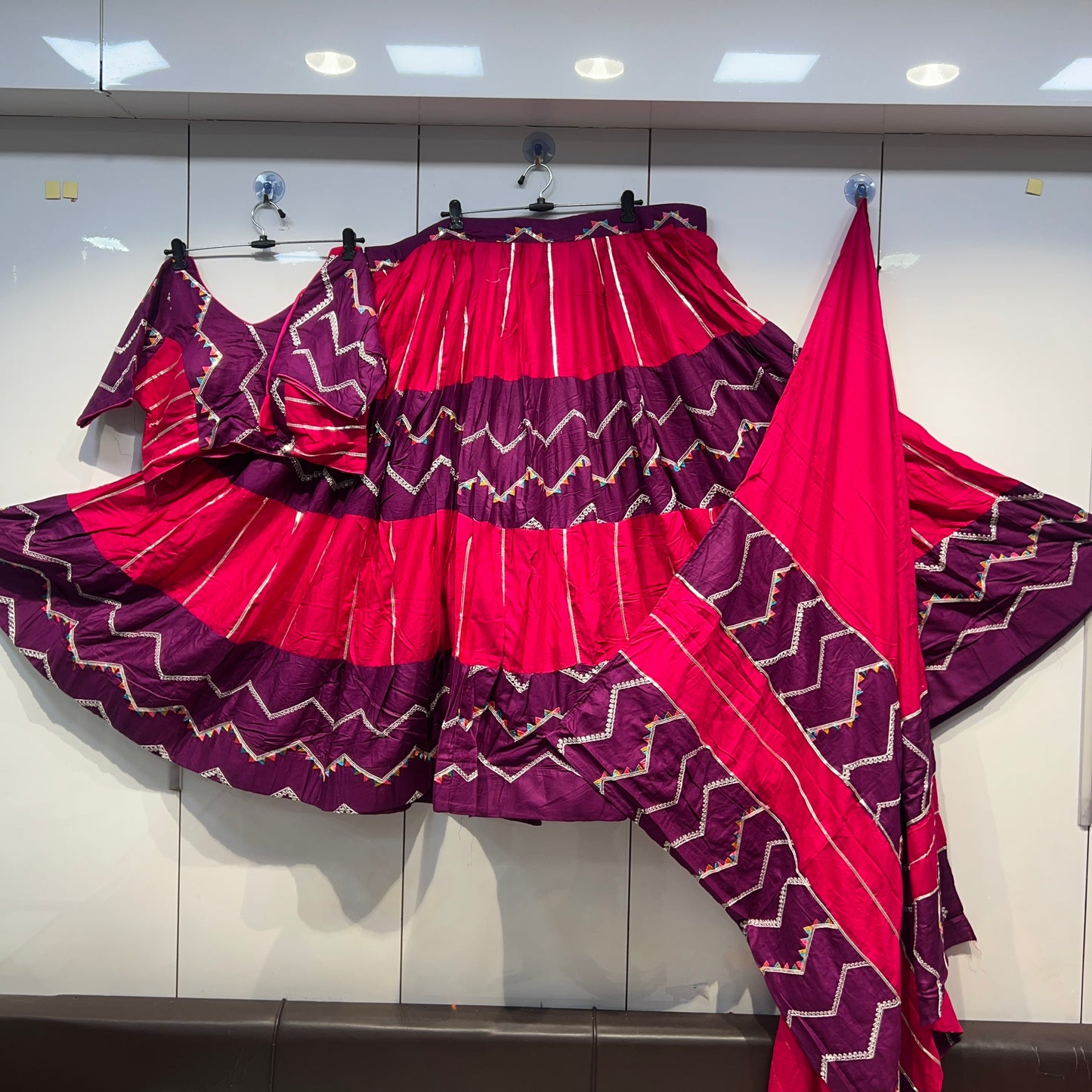 6 MTR flair heavy Thread work Cutting pasting Chaniya choli Duppata set