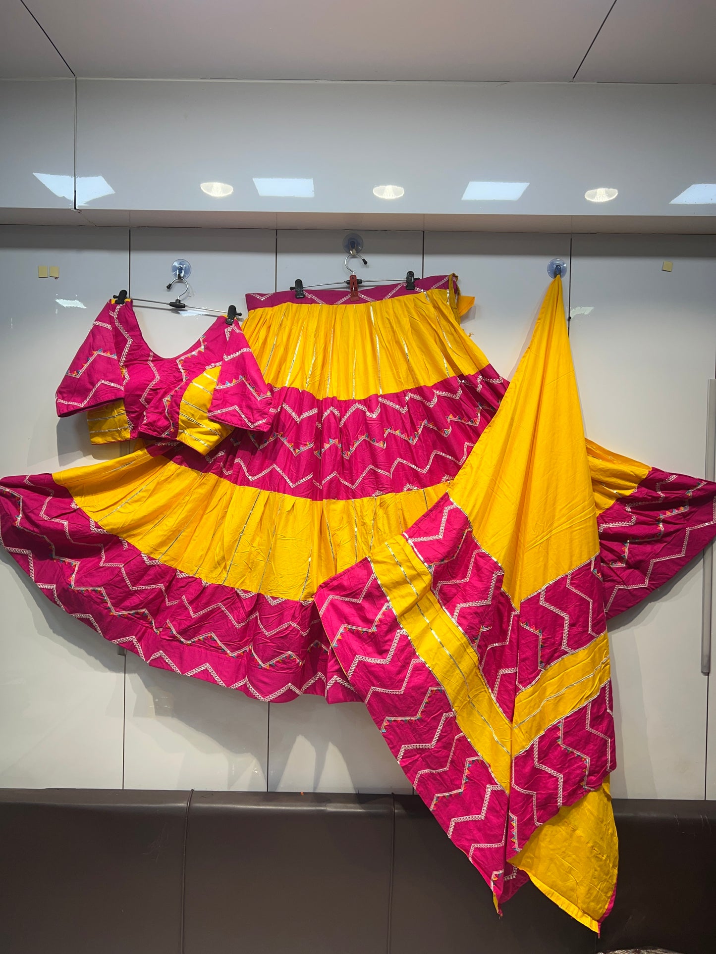 6 MTR flair heavy Thread work Cutting pasting Chaniya choli Duppata set