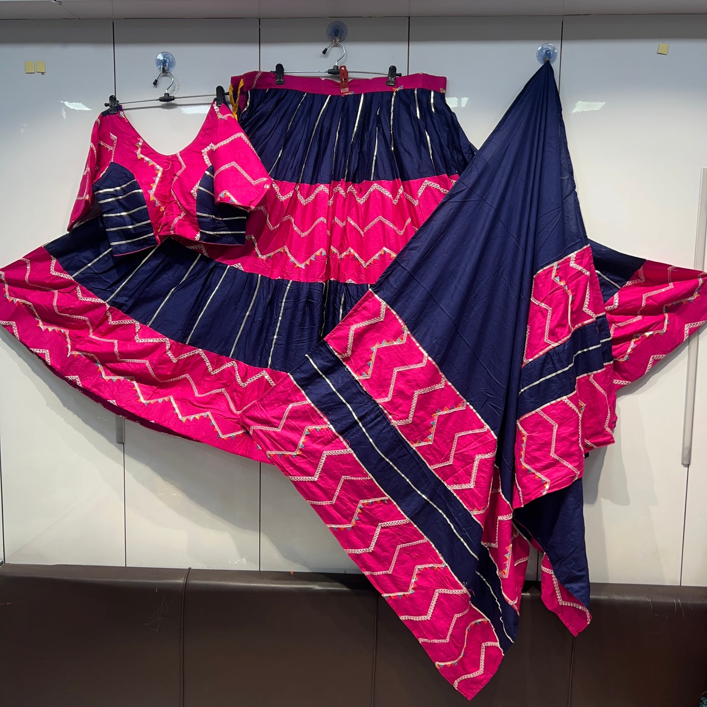 6 MTR flair heavy Thread work Cutting pasting Chaniya choli Duppata set