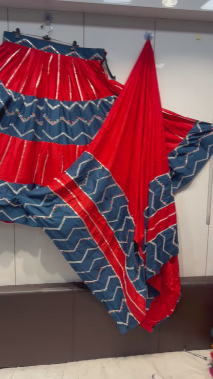 6 MTR flair heavy Thread work Cutting pasting Chaniya choli Duppata set