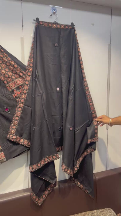 PURE AJRAK MIRROR HANDWORKED HEAVY LEHNGA BLOUSE AND DUPPATA SETS