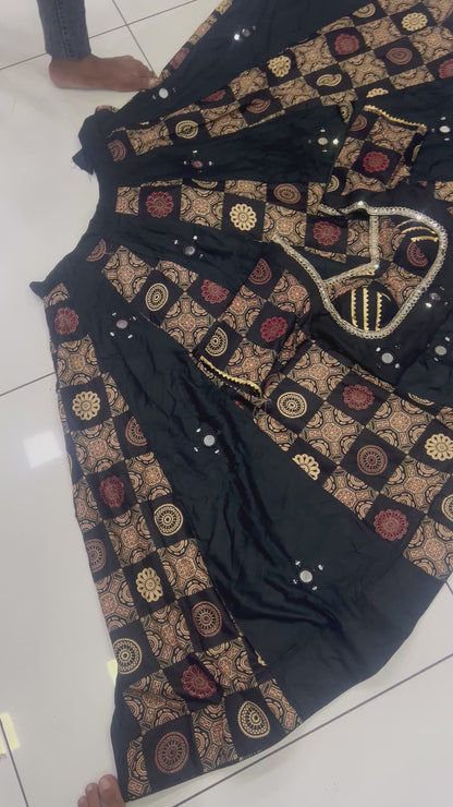 Ajrak Box Design Mirror work Lehnga set